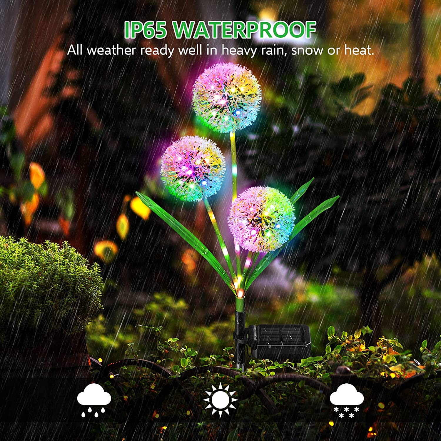 Rirool Solar Dandelion Lights, 36 LED Colorful Outdoor Garden Decor, Weather-Resistant Pathway Lighting (Green, 2 Pack) 2kug8