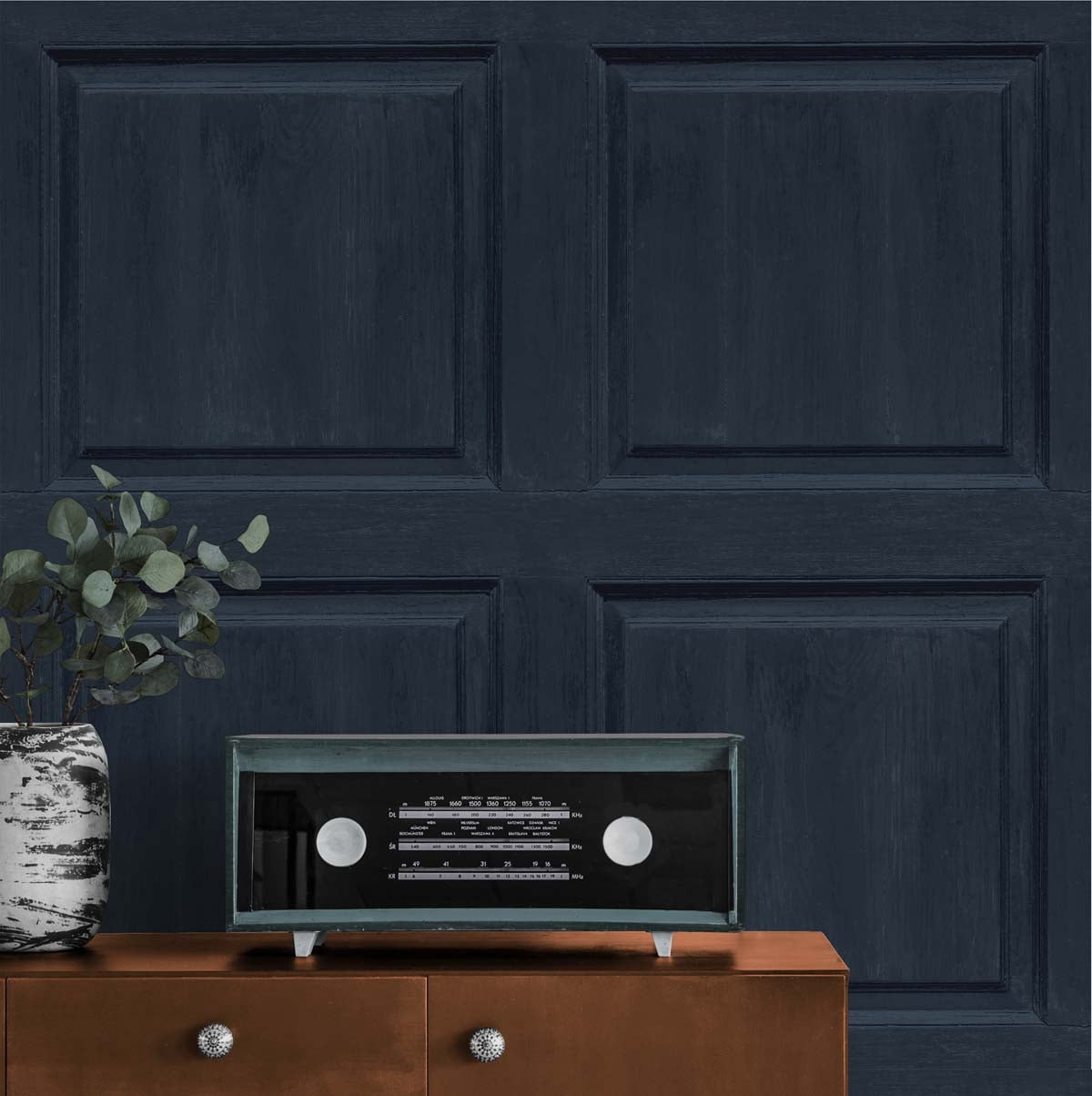 NextWall Arthouse Washed Faux Panel Peel and Stick Wallpaper (Navy, 20.5 in. W x 18 ft. L) 3a1nl