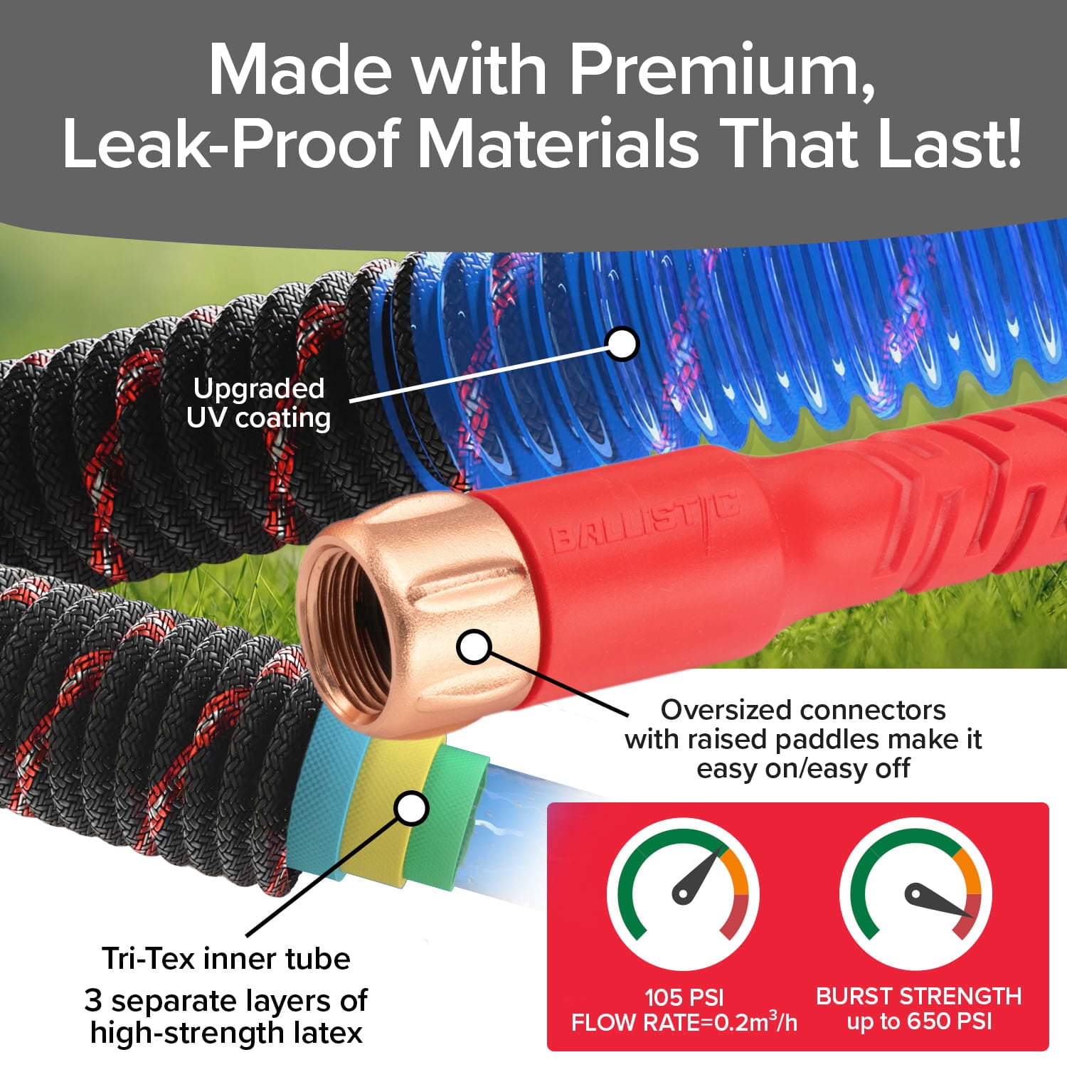 Pocket Hose Ballistic Expanding Garden Hose (Red, 50 ft) h1xlf