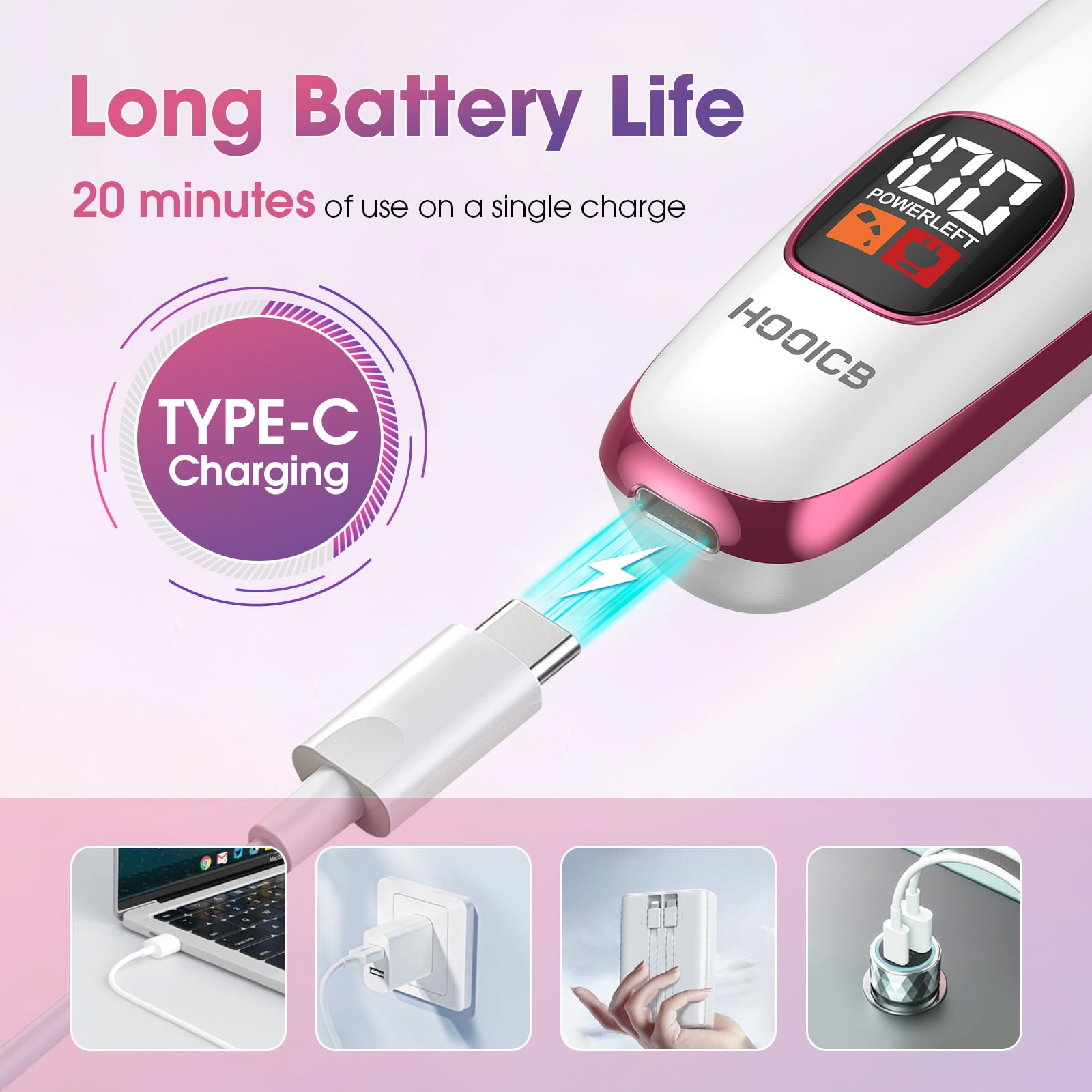 HOOICB Electric Razor for Women, 5-in-1 Rechargeable Cordless Bikini Trimmer and Hair Removal Set (Pink) 629pr