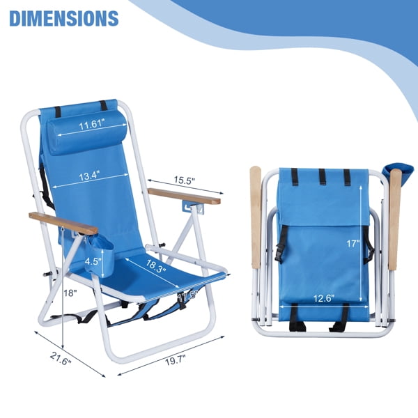 AsterOutdoor Portable Backpack Beach Chairs with Headrest and Cup Holder (Blue, 2 Pack) 6dfsc