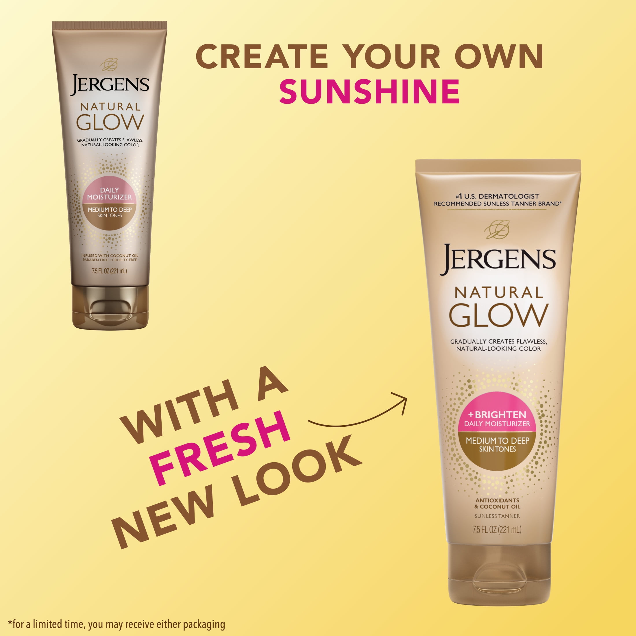Jergens Natural Glow Daily Moisturizer, Gradual Self Tanner for Medium to Deep Skin Tone (7.5 fl oz) w7t78