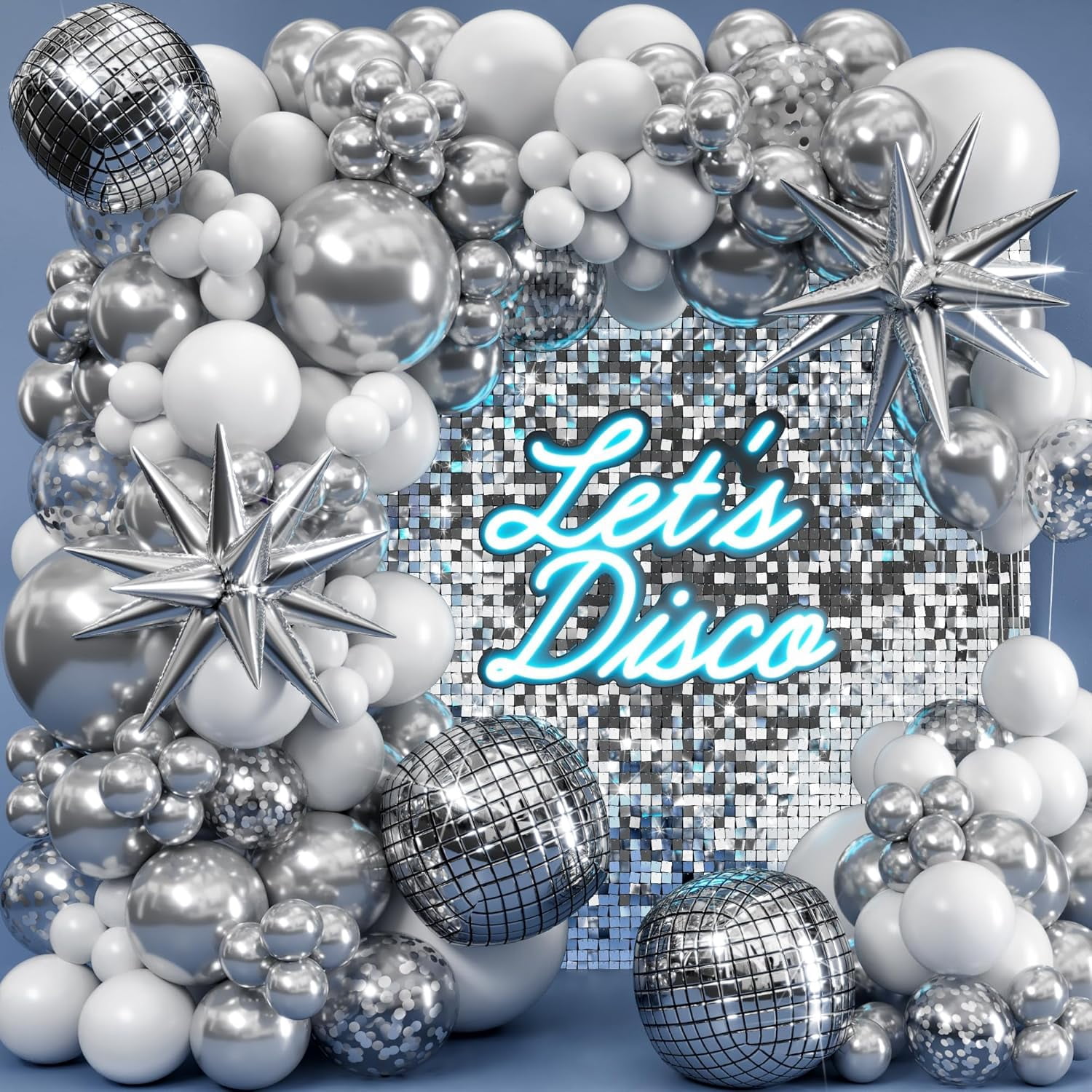 Sheryl Décor Disco Balloon Arch Kit for Party Decorations (Silver and White, 100-Piece Set) 1xoes