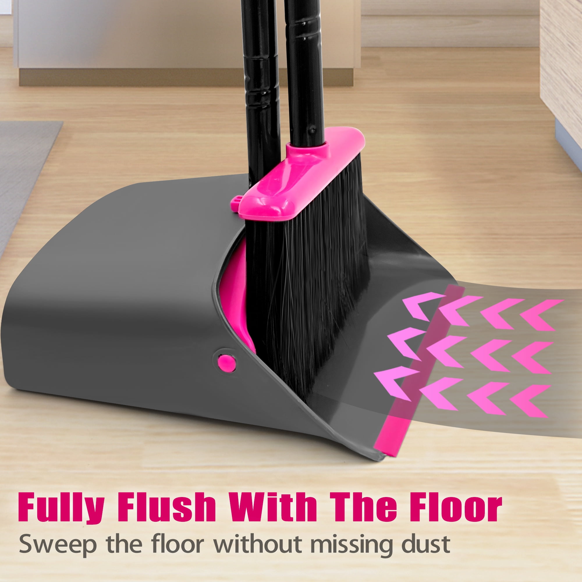 JEHONN Broom and Dustpan Set with Long Handle (Rose Red, 52.4 in) eig8u