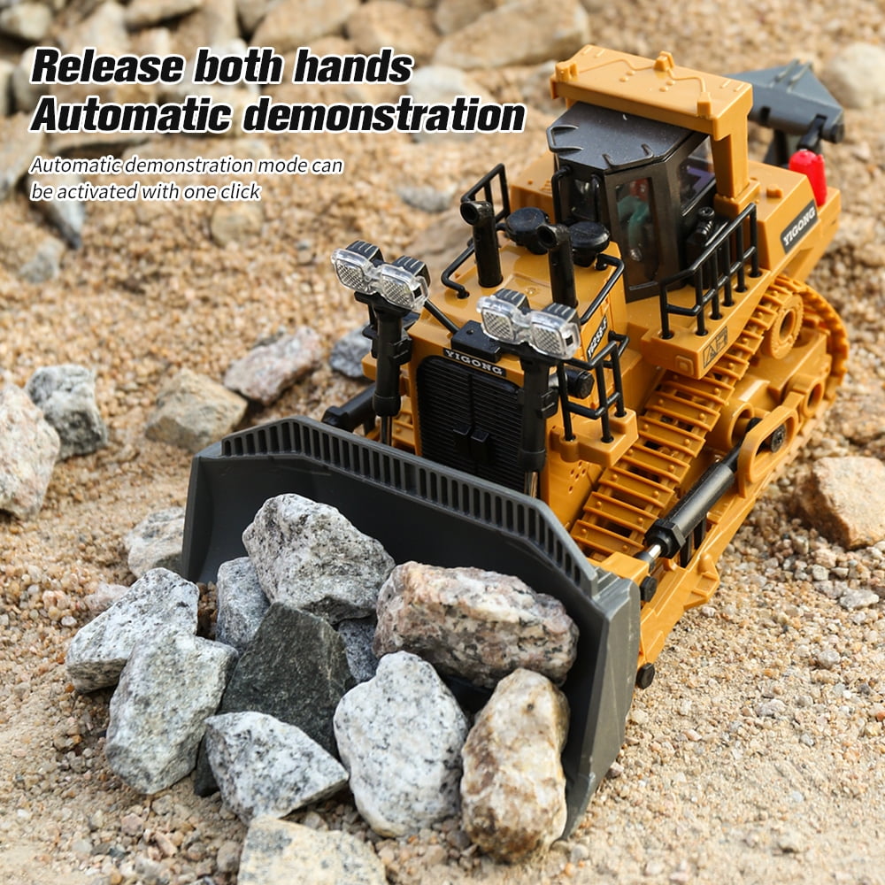 TZDZRC 9-Channel Metal RC Bulldozer Construction Tractor Toy with Lights and Sound (Yellow, 9.8 x 5.31 x 4.52 in) 8f81c