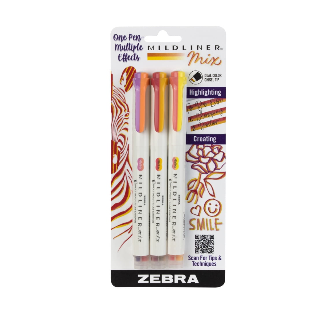 Zebra Pen Mildliner Creative Double-Ended Highlighters (Warm Colors, 3 Pack) fo8dy