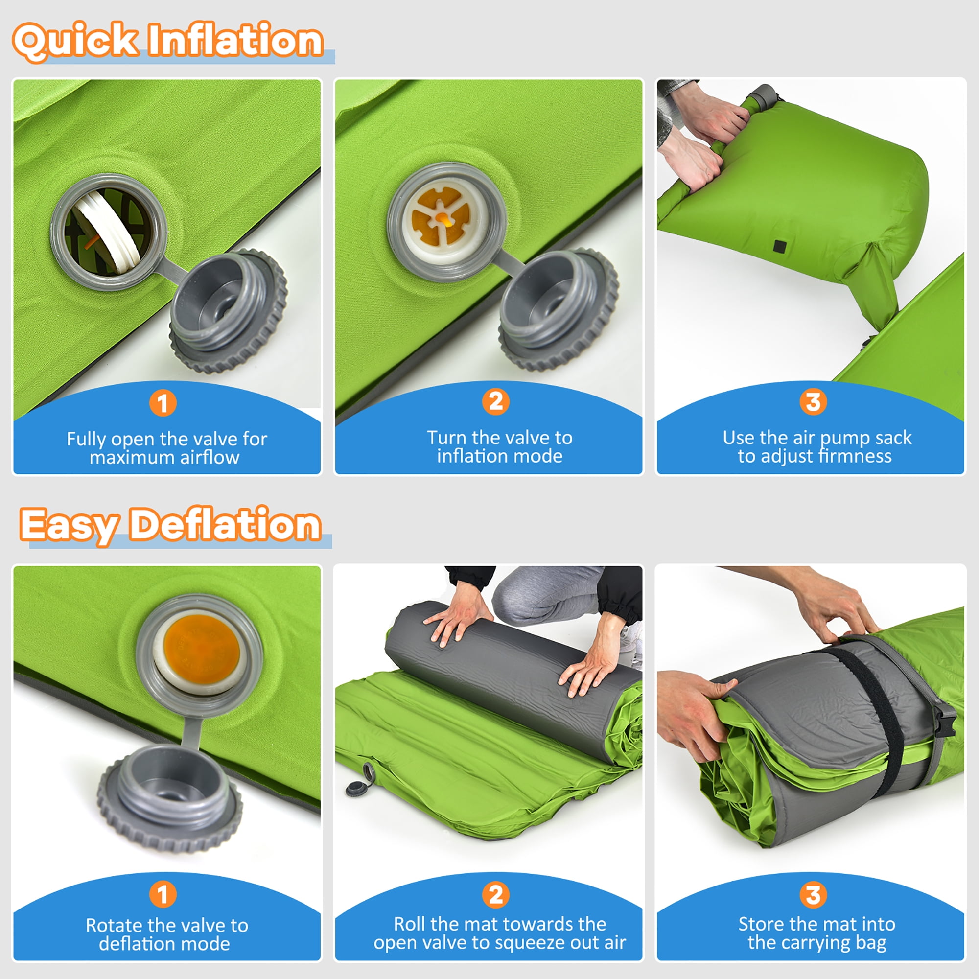 Costway Self-Inflating Camping Mattress, Waterproof Folding Sleeping Pad for Hiking and Backpacking (Green, 4 in Thick) ff6k4