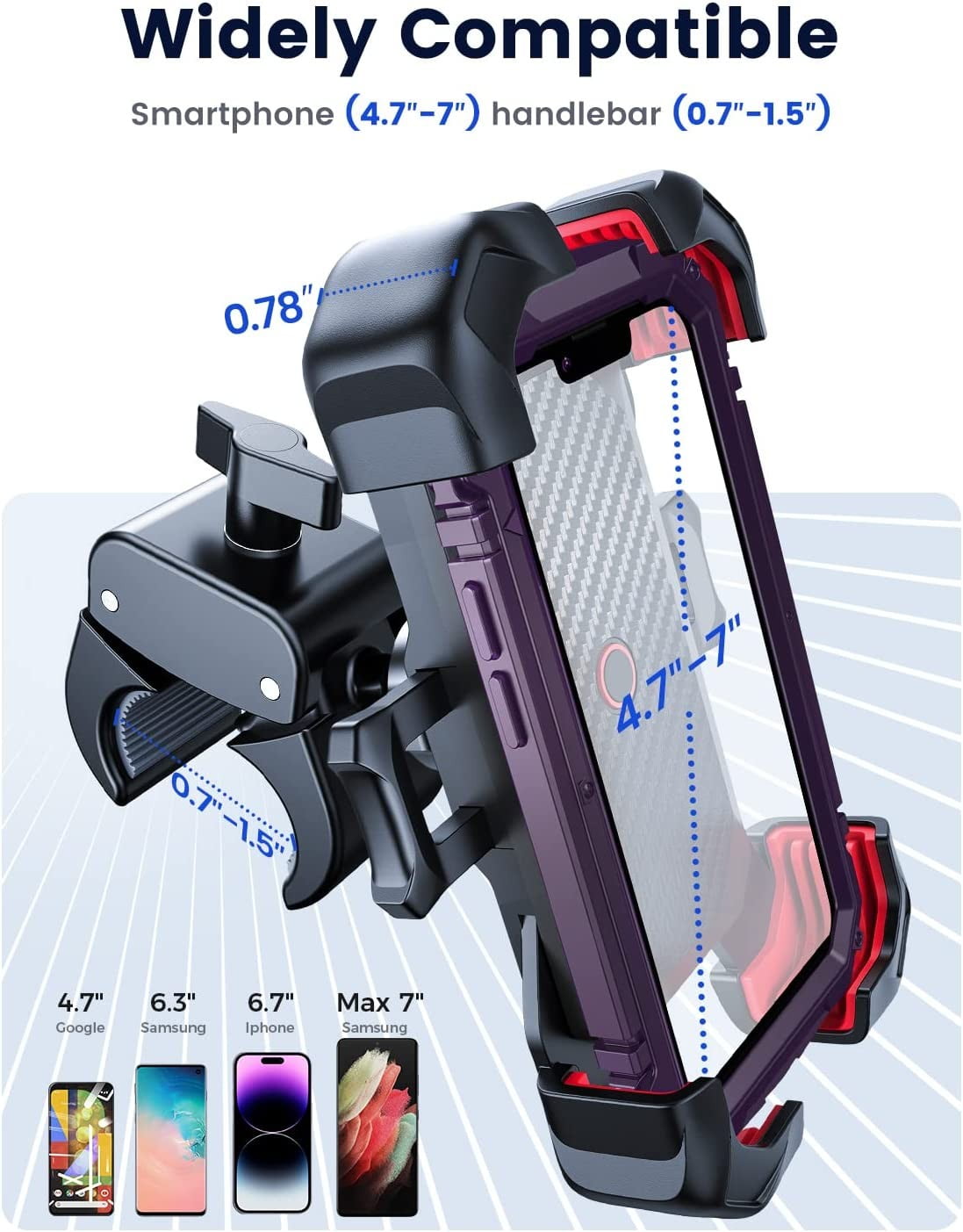 JOYROOM Motorcycle Phone Mount, Adjustable Handlebar Cell Phone Holder with Auto Lock (Black, 4.7 in to 7 in) kfjeb