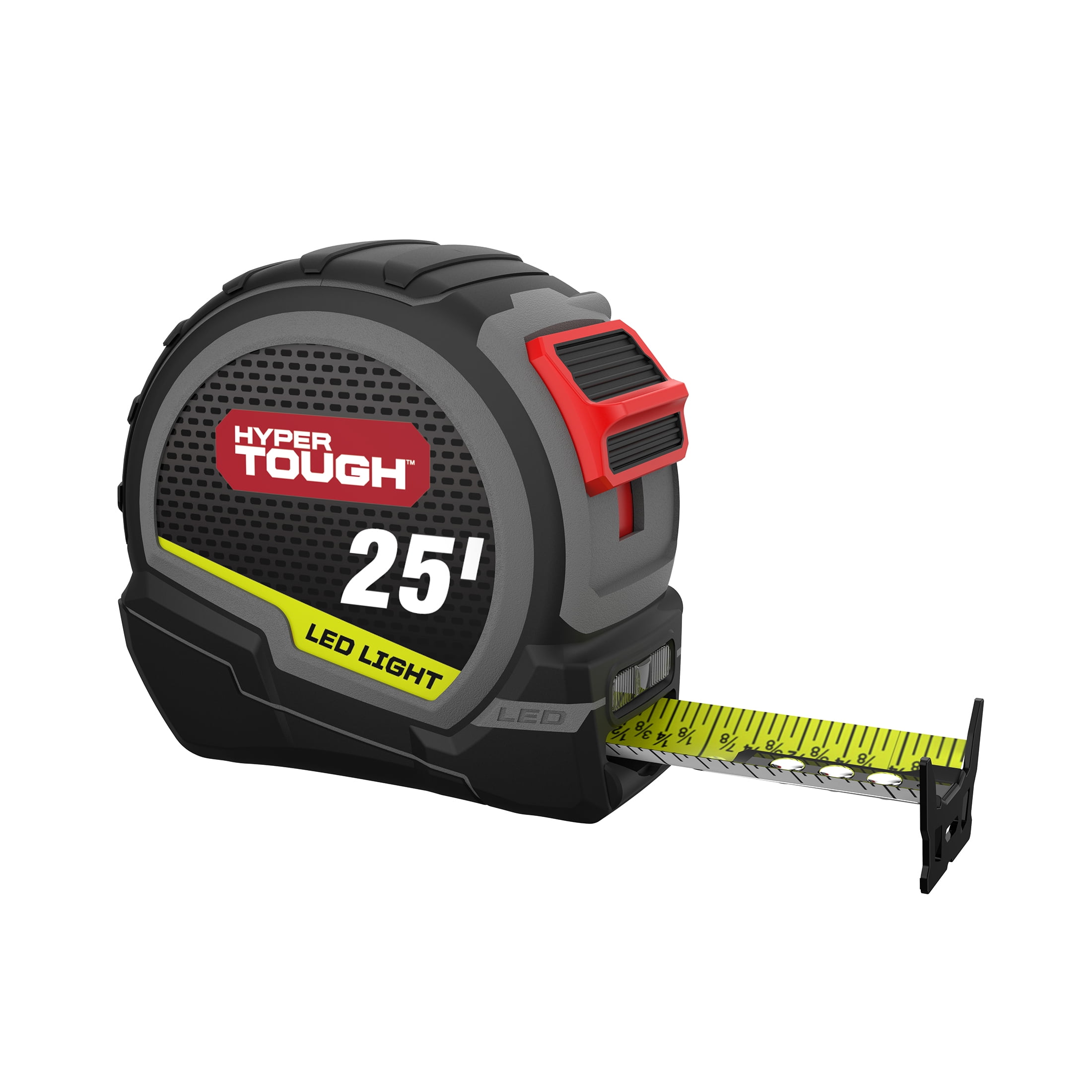 Hyper Tough LED Tape Measure with High-Visibility Blade (Grey, 25 ft) 2t2lw
