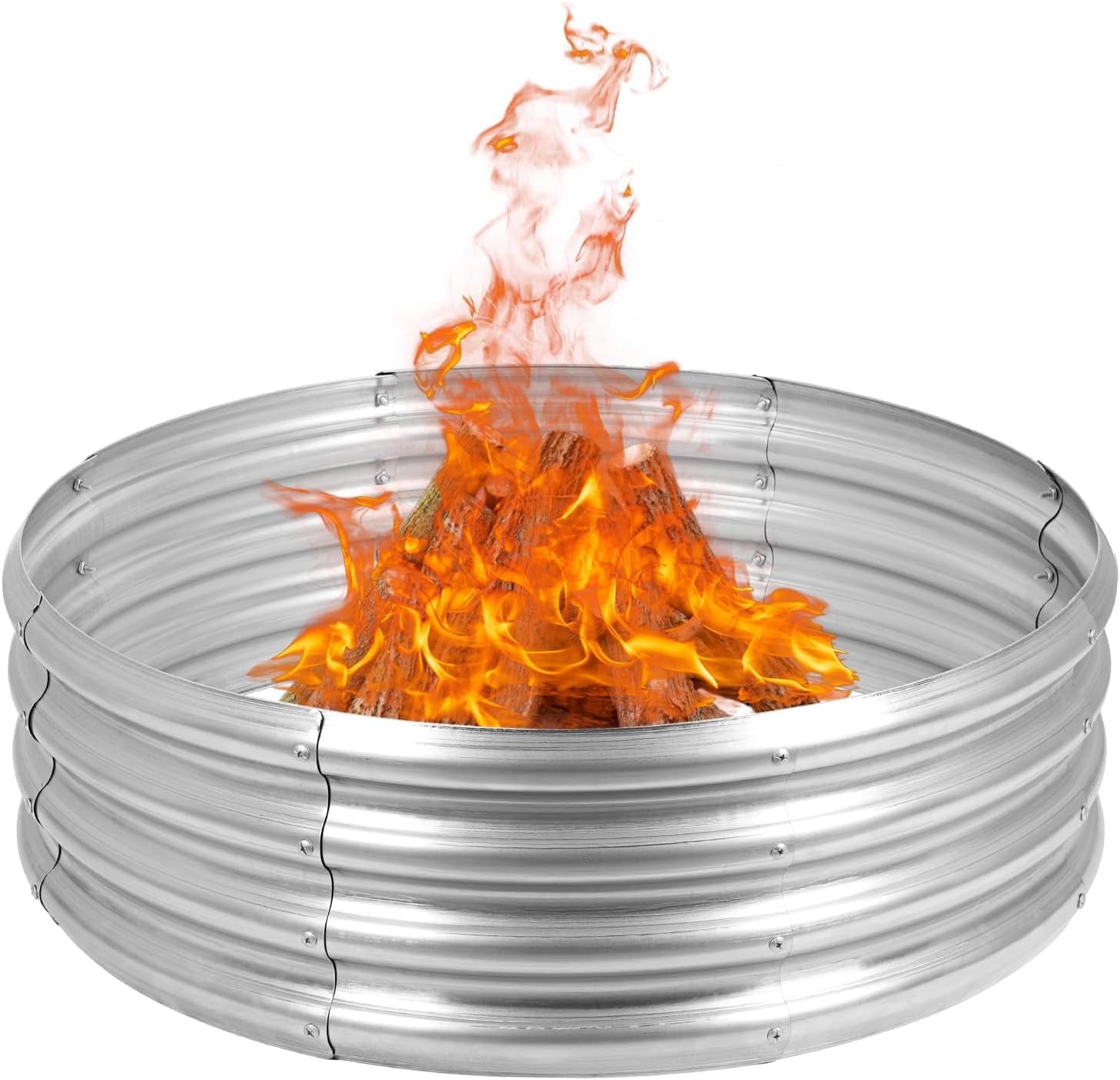 OLOV Galvanized Steel Fire Pit Ring, Heavy-Duty Outdoor Wood Burning Liner (Silver, 36 in) 3lauw