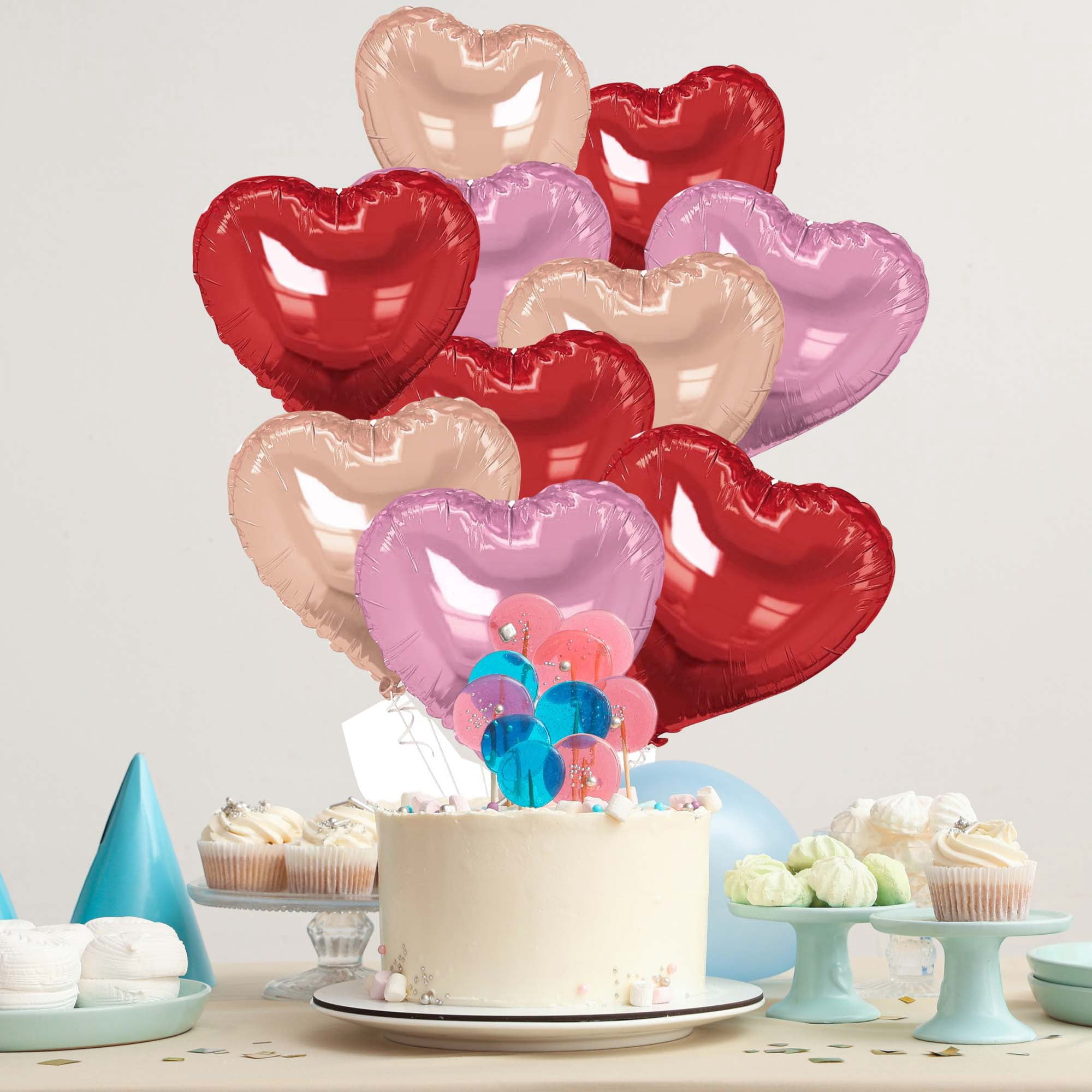 Unique Bargains Heart Pattern Helium Balloons with Ribbon (Pink, 10 Pack) kb4bo