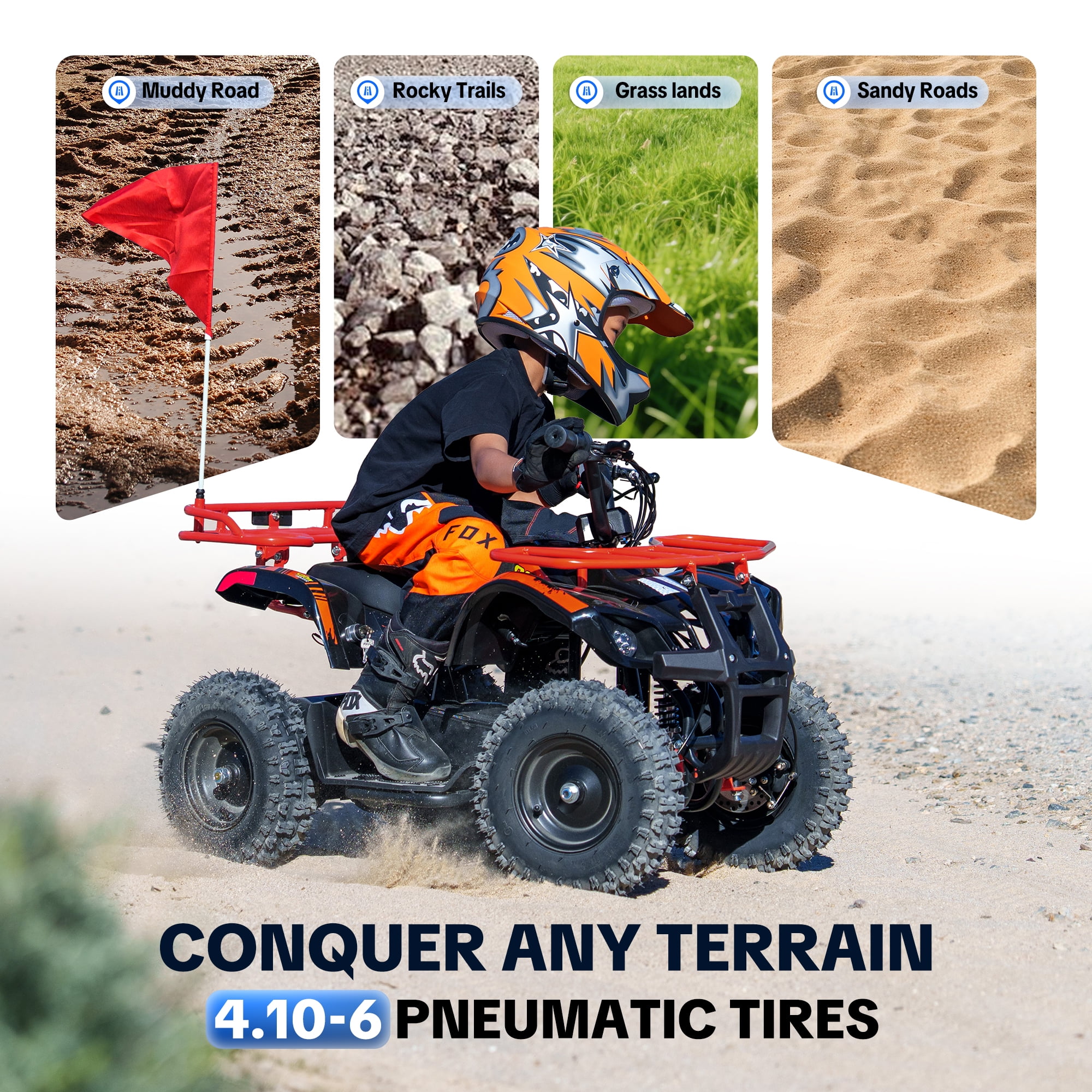 Aoemoe 500W 36V Electric Off-Road ATV Ride-On Quad for Kids (Orange, 41 in L x 26 in W x 23 in H) bv5aa - Image 3