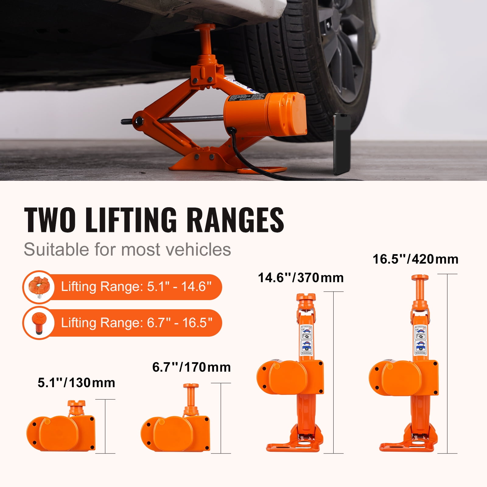 VEVOR Electric Car Jack (3 Ton, Orange) Heavy-Duty Automatic Scissor Lift for SUV and Sedan 07hv5