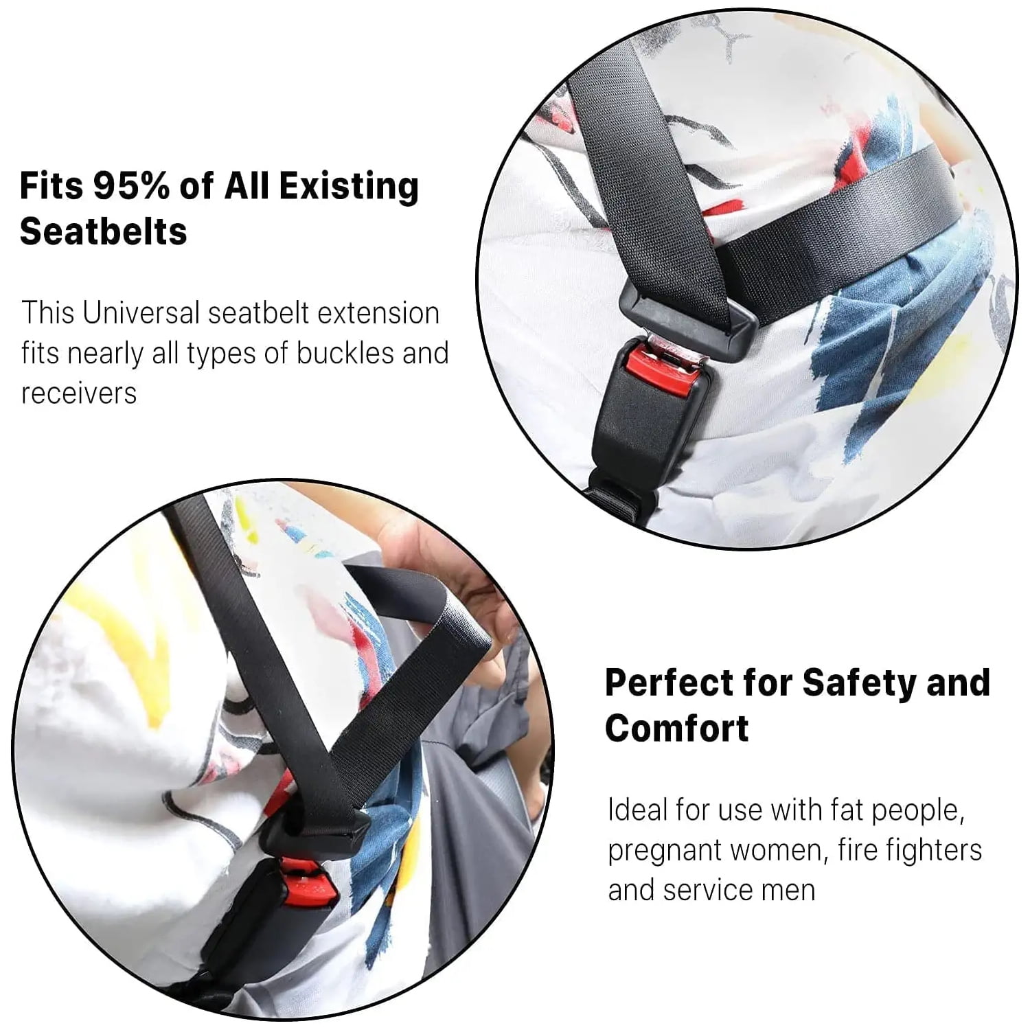 PHANCIR Seat Belt Extender for Cars, Universal Buckle Extension, Durable Stainless Steel (Black, 2 Pack, 10.2 in) ochnx