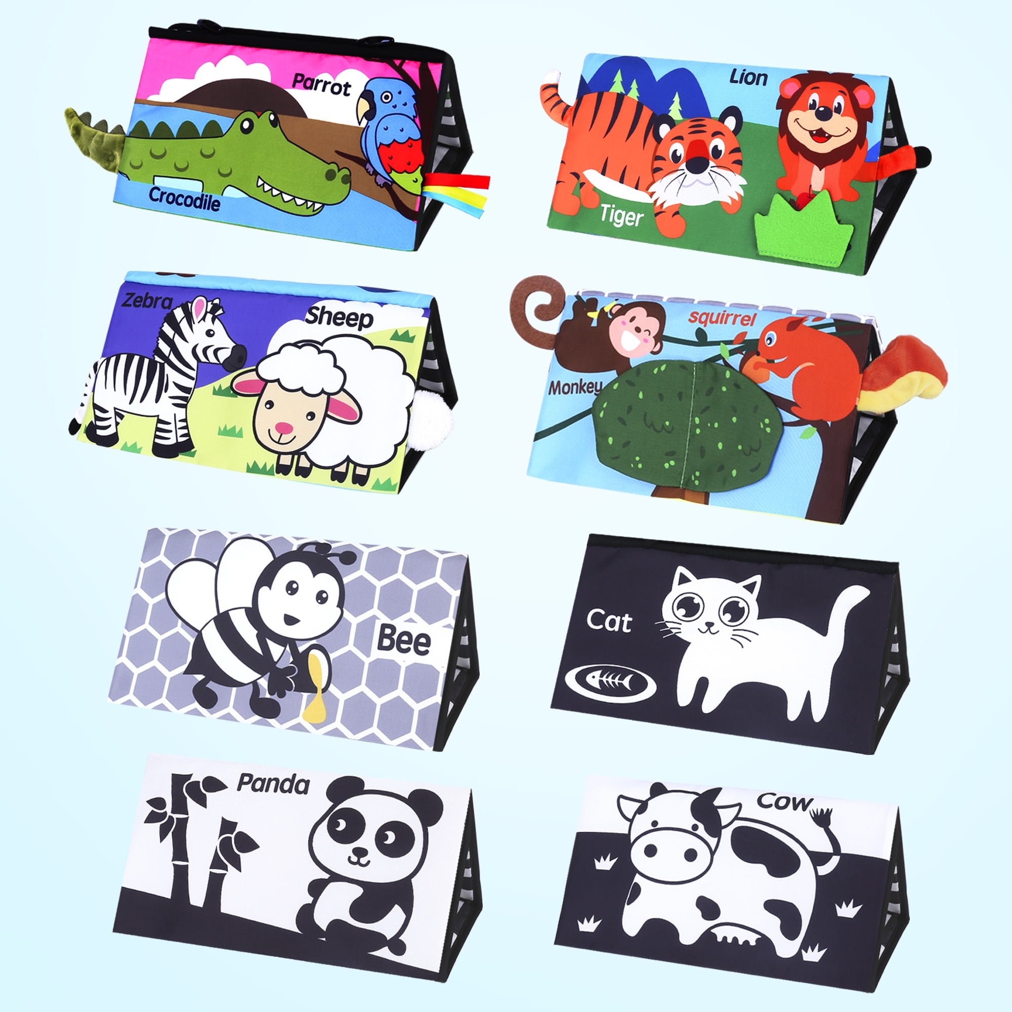 LotFancy Baby Tummy Time Mirror and Crinkle Cloth Book Set (Black and White, 2 Piece Set) l785z