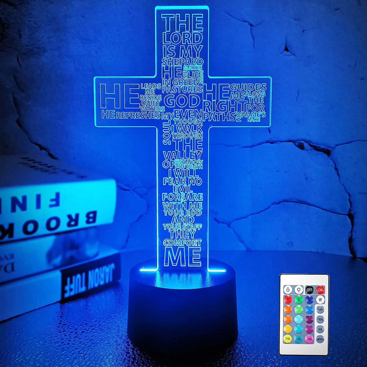 Ysitian Jesus Cross 3D Night Light, LED Optical Illusion Lamp with Remote Control (16 Colors, 8 in) wkyj6