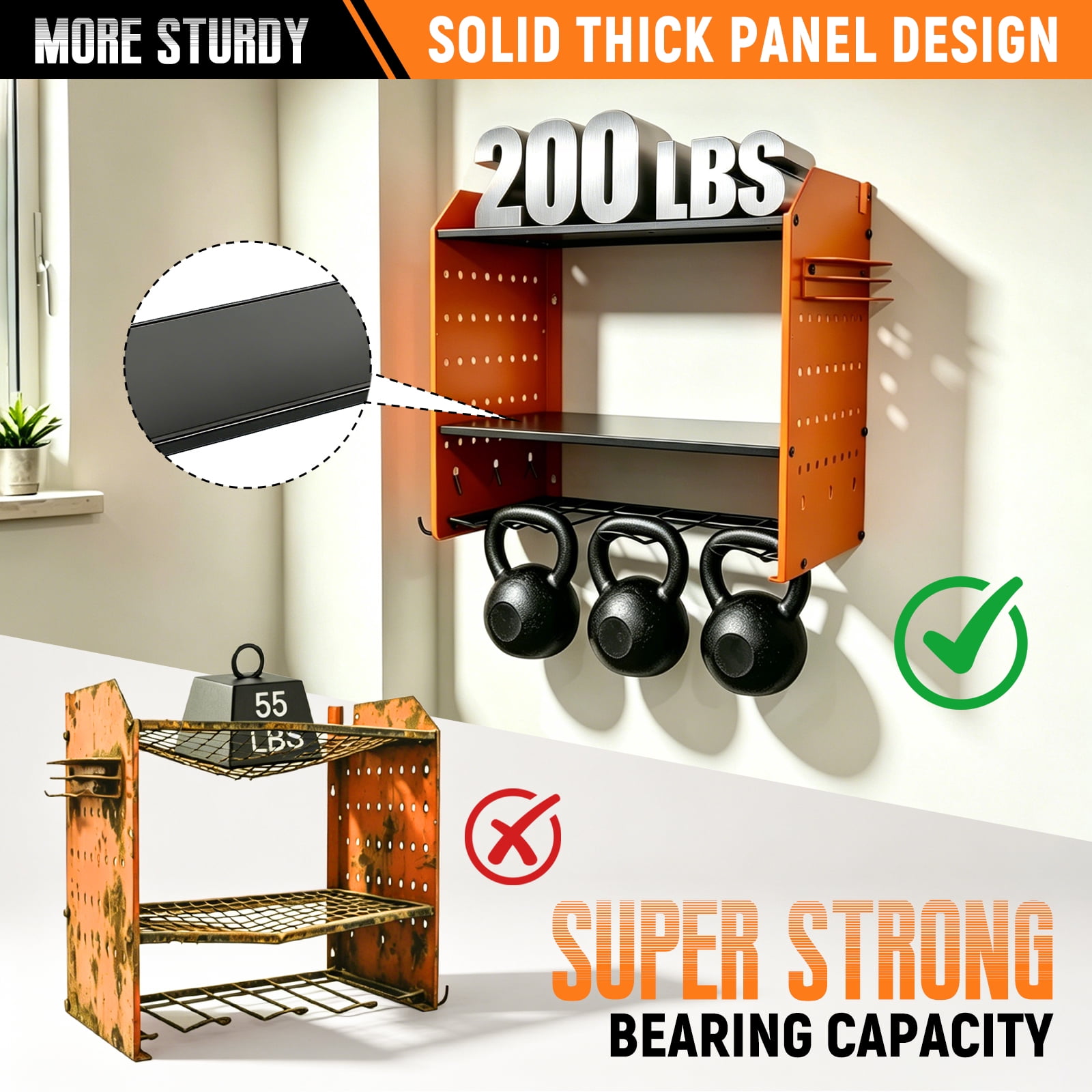 Loonpon Power Tool Organizer Wall Mount, 4-Layer Heavy Duty Drill Storage Shelf with Hooks (Orange, 16.4 in x 8.7 in x 18.9 in) ukydt