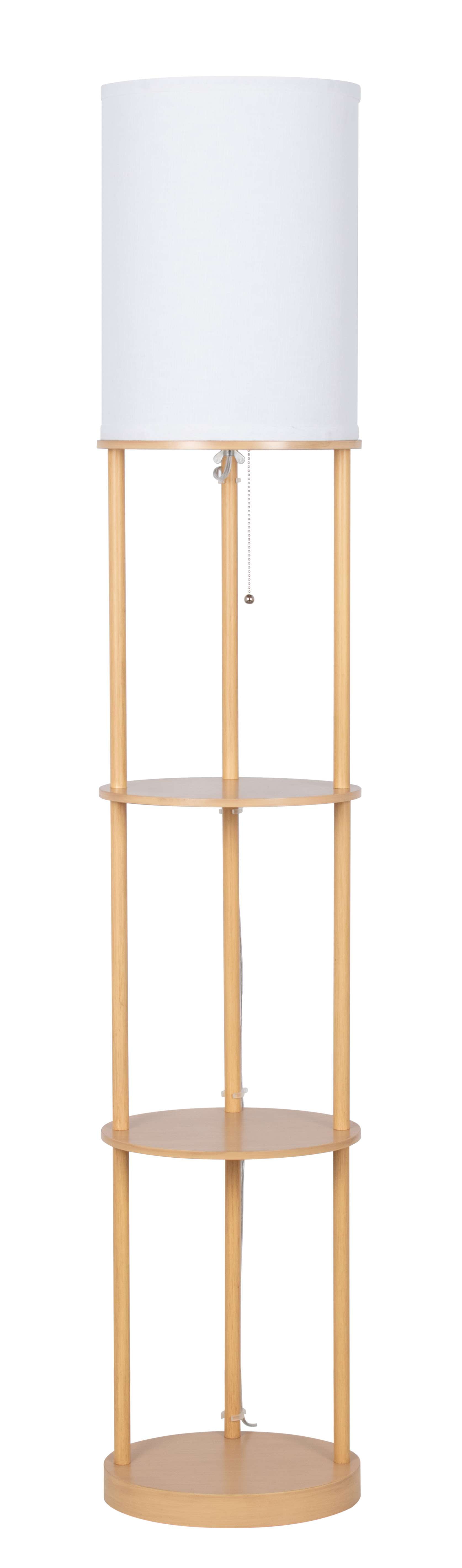 Mainstays Farmhouse Floor Lamp with Shelves, Light Wood Finish (62 in) fs6a5