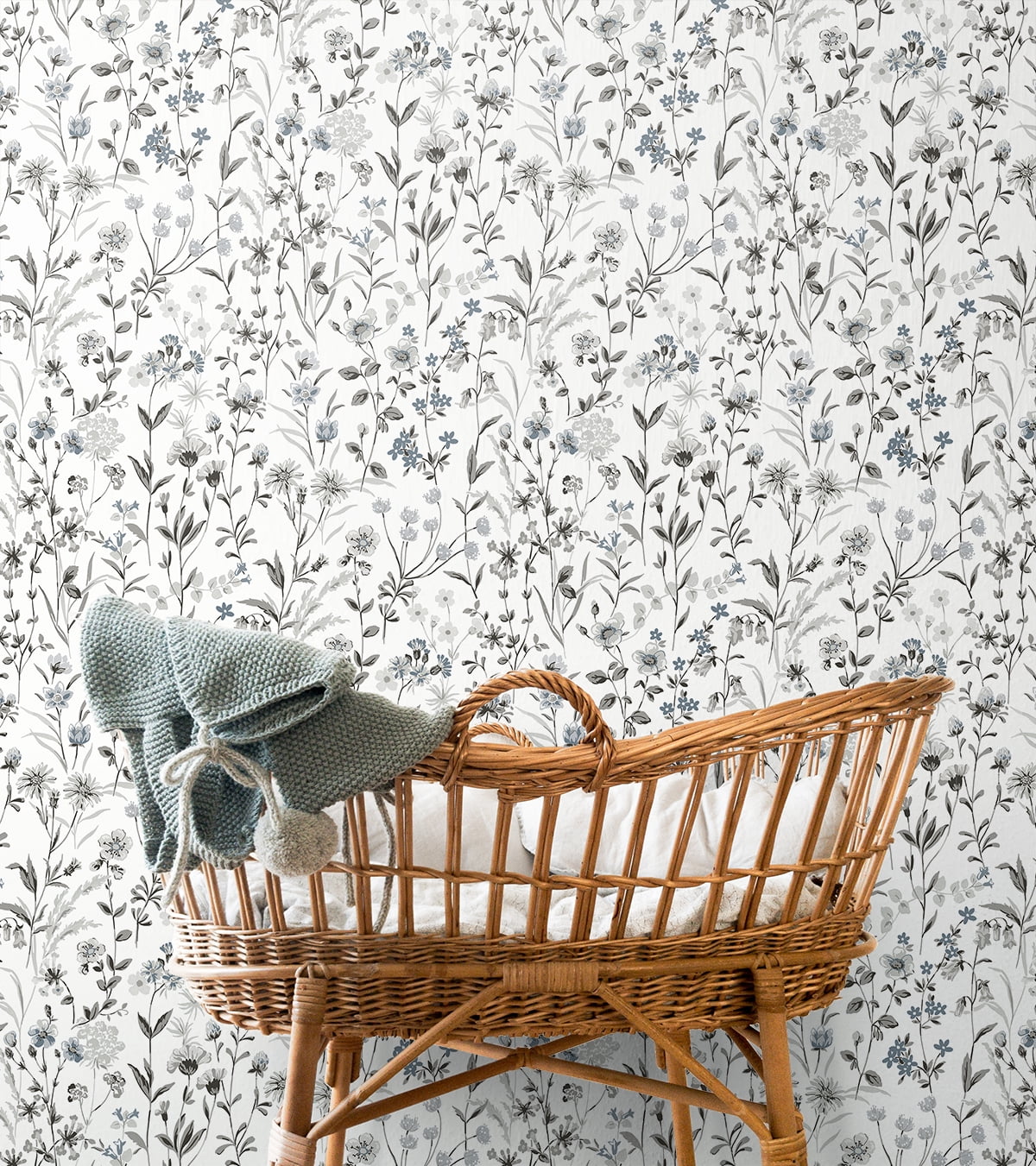 NextWall Wildflowers Peel and Stick Wallpaper (Charcoal and Bluestone, 20.5 in x 18 ft) 4qayz