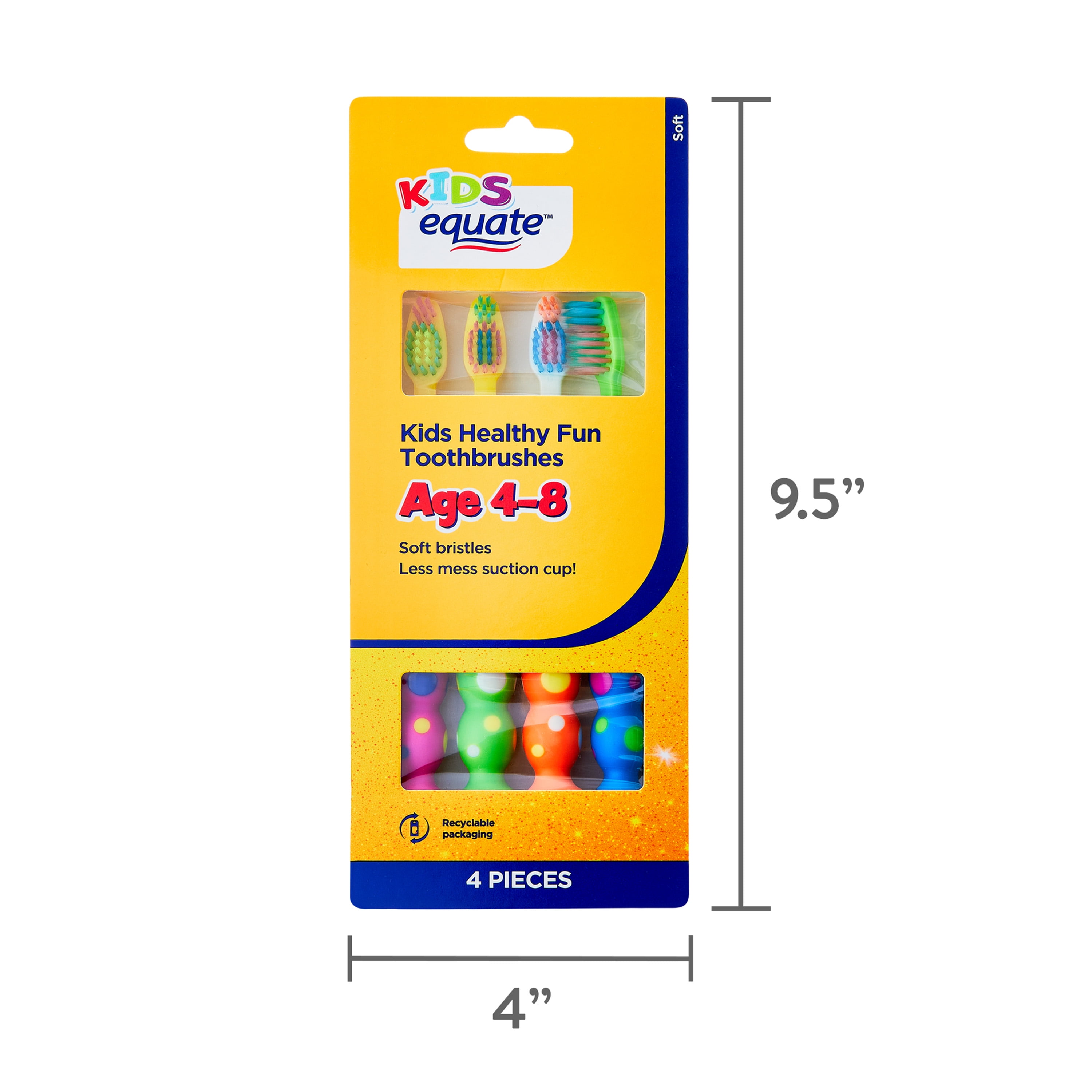 Equate Kids Manual Toothbrush Soft Bristles with Suction Cup Base (Red, 4 Count) v587n - Image 11