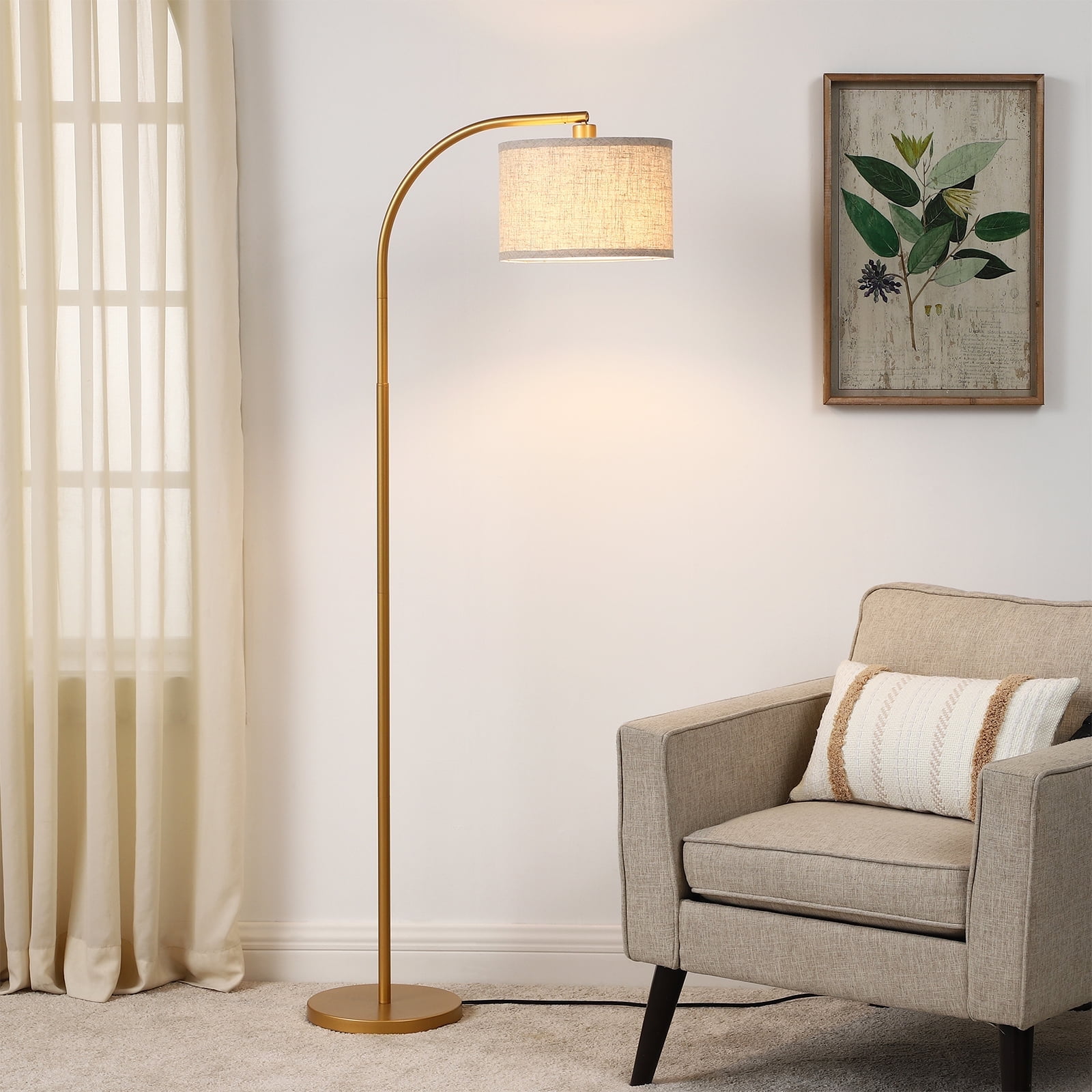 DEWENWILS Modern Arc Floor Lamp, Adjustable Gold Metal Standing Lamp with Foot Switch for Living Room and Bedroom (Gold, 63.4 in) 2eain