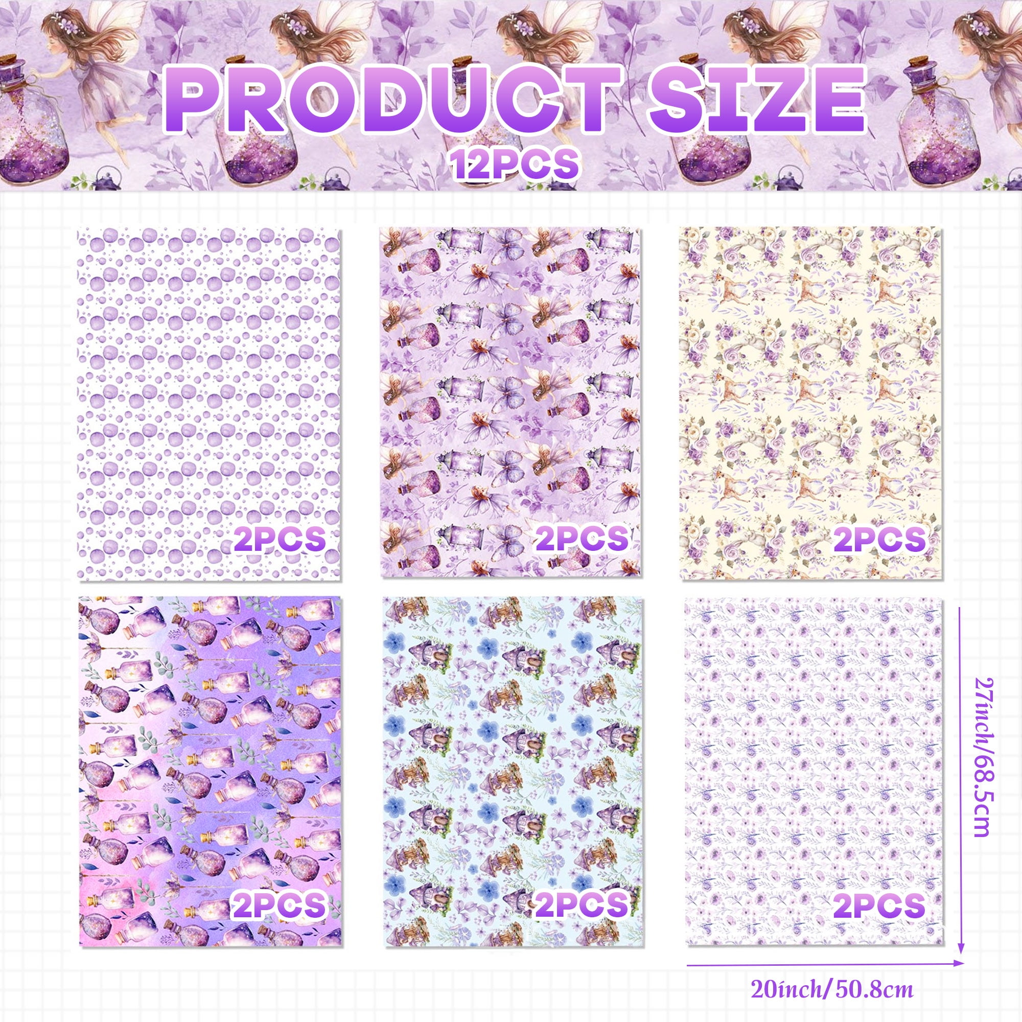 LaVenty Fairy Tale Gift Wrapping Paper - Whimsical Forest Design for Birthdays and Parties (Purple, 12 Sheets, 27 in x 20 in) wbfcn