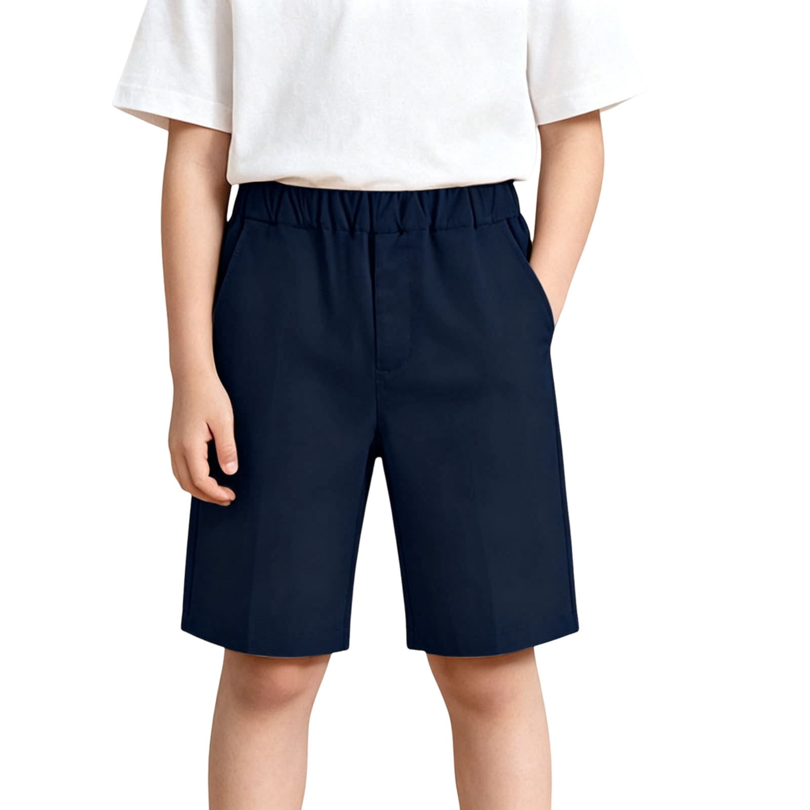 BXJX Boys Casual Shorts, Relaxed Fit Elastic Waist School Uniform Shorts (Navy, 14/16T) ejhe0