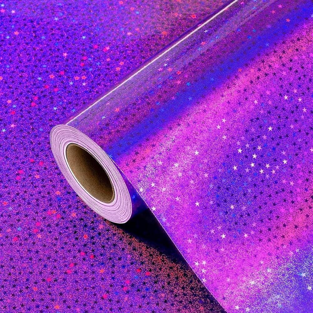 HOMERAL Metallic Holographic Star Gift Wrapping Paper (Purple, 17 in x 33 ft) si6ig