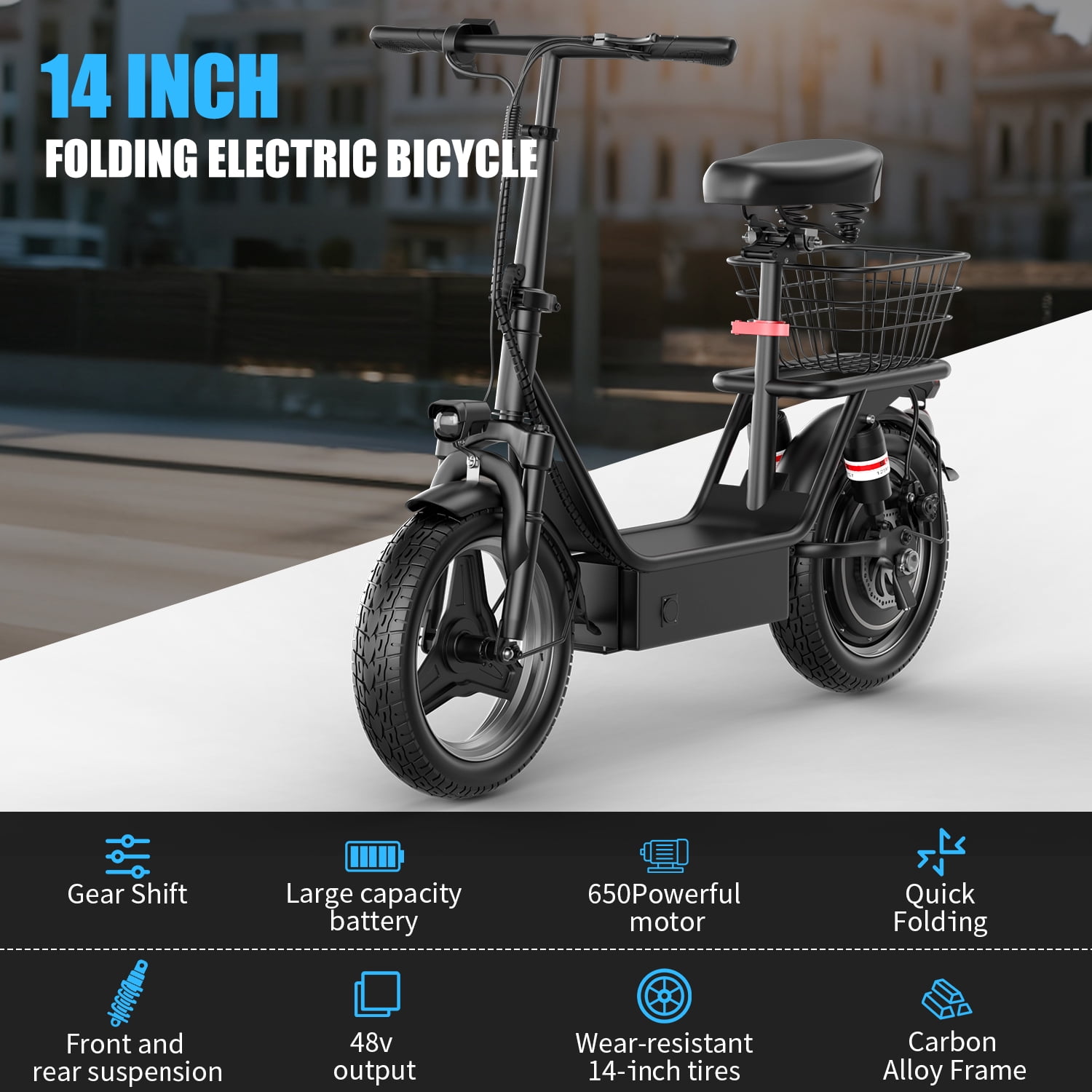 AKSGO K10 Electric Scooter with Seat, Folding Commuter E-Scooter, 14 in Tires, 20 MPH Top Speed (Black) 98nav