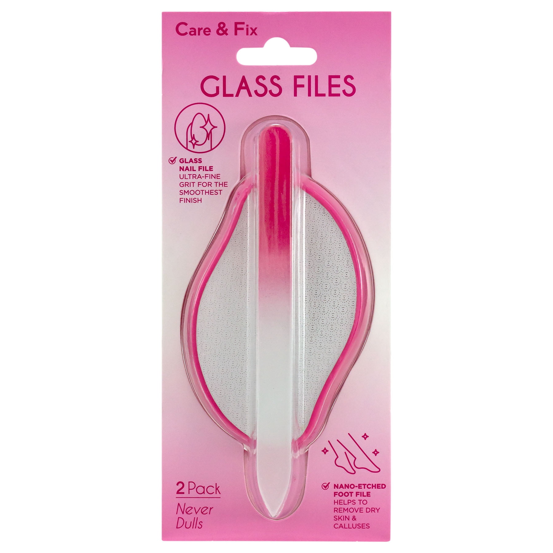Walmart Care & Fix Glass Nail File Set Professional Manicure Tool (Pink, 2-Piece) jj5k8
