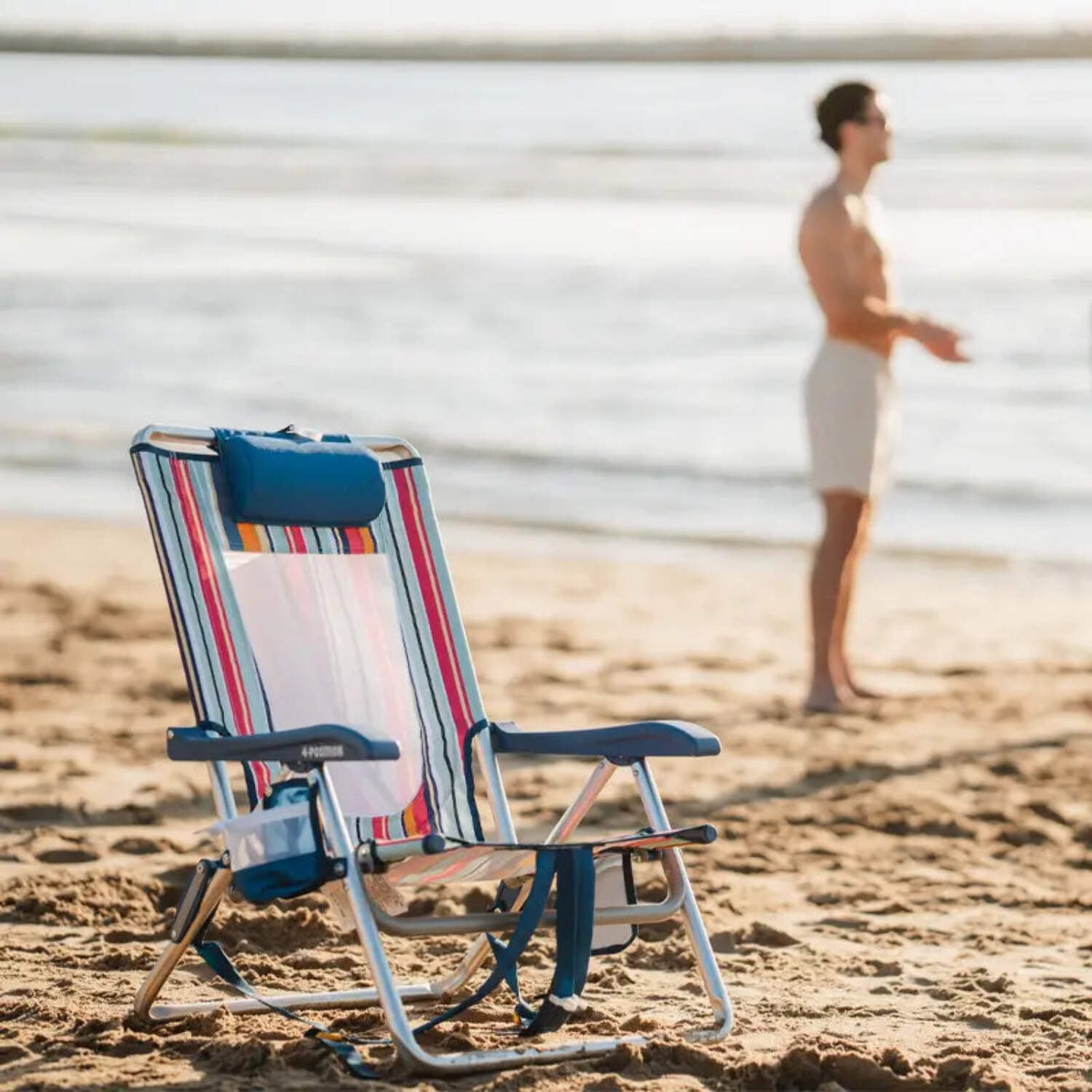 GCI Outdoor Backpack Beach Chair, Lightweight Low Profile Reclining Chair with Padded Straps (Multistripe, 8.6 lb) 3o2lz