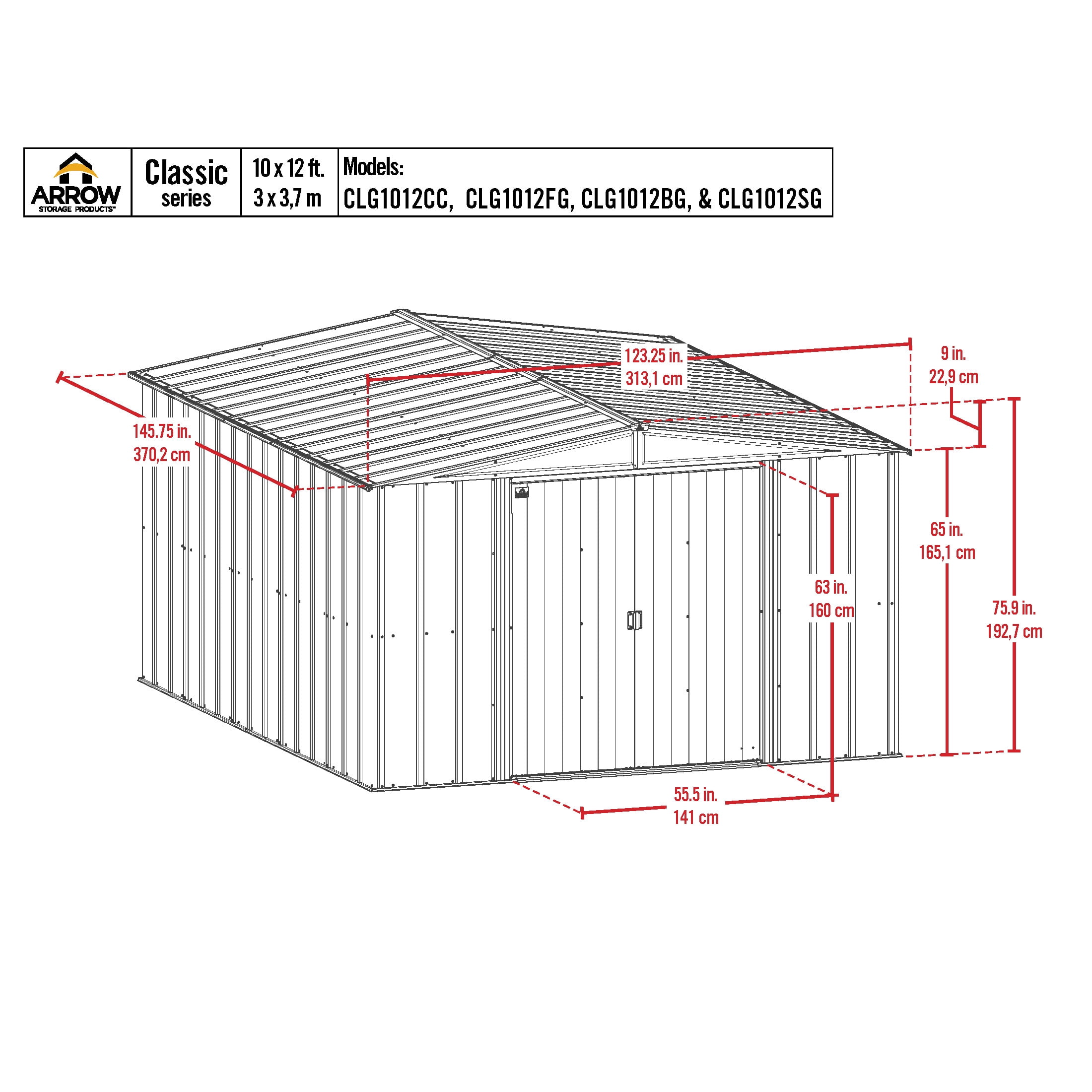 Arrow Classic Steel Storage Shed, Weather-Resistant Outdoor Garden Utility Building (Charcoal, 10 ft x 12 ft x 6 ft) j9pvw