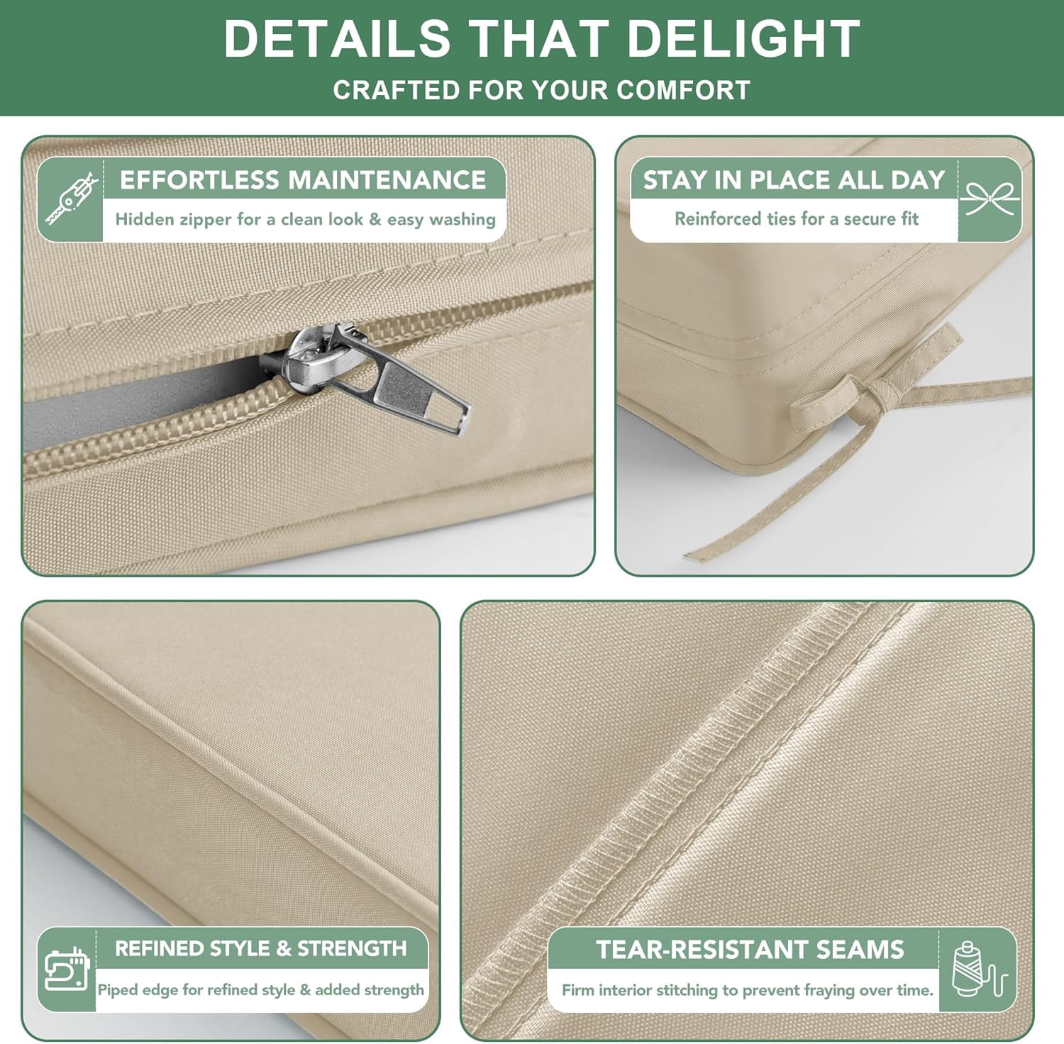 Ottowood Outdoor Deep Seat Cushions, Water-Repellent Patio Furniture Replacement Pads (Cream, 19x19x3 in, Set of 4) 406so