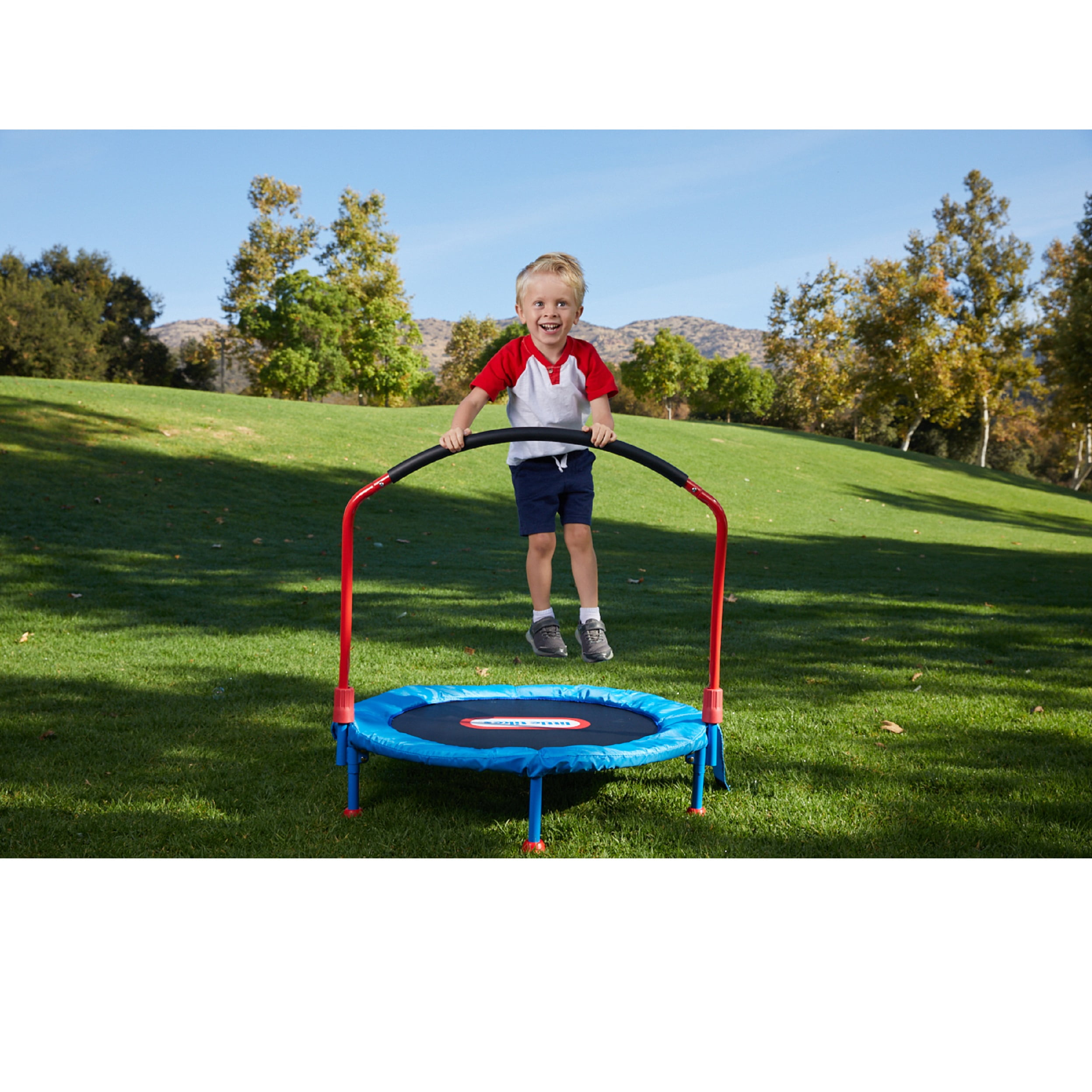 Little Tikes Easy Store 3-Foot Trampoline with Safety Hand Rail (Blue, 36 in) 9bvtj