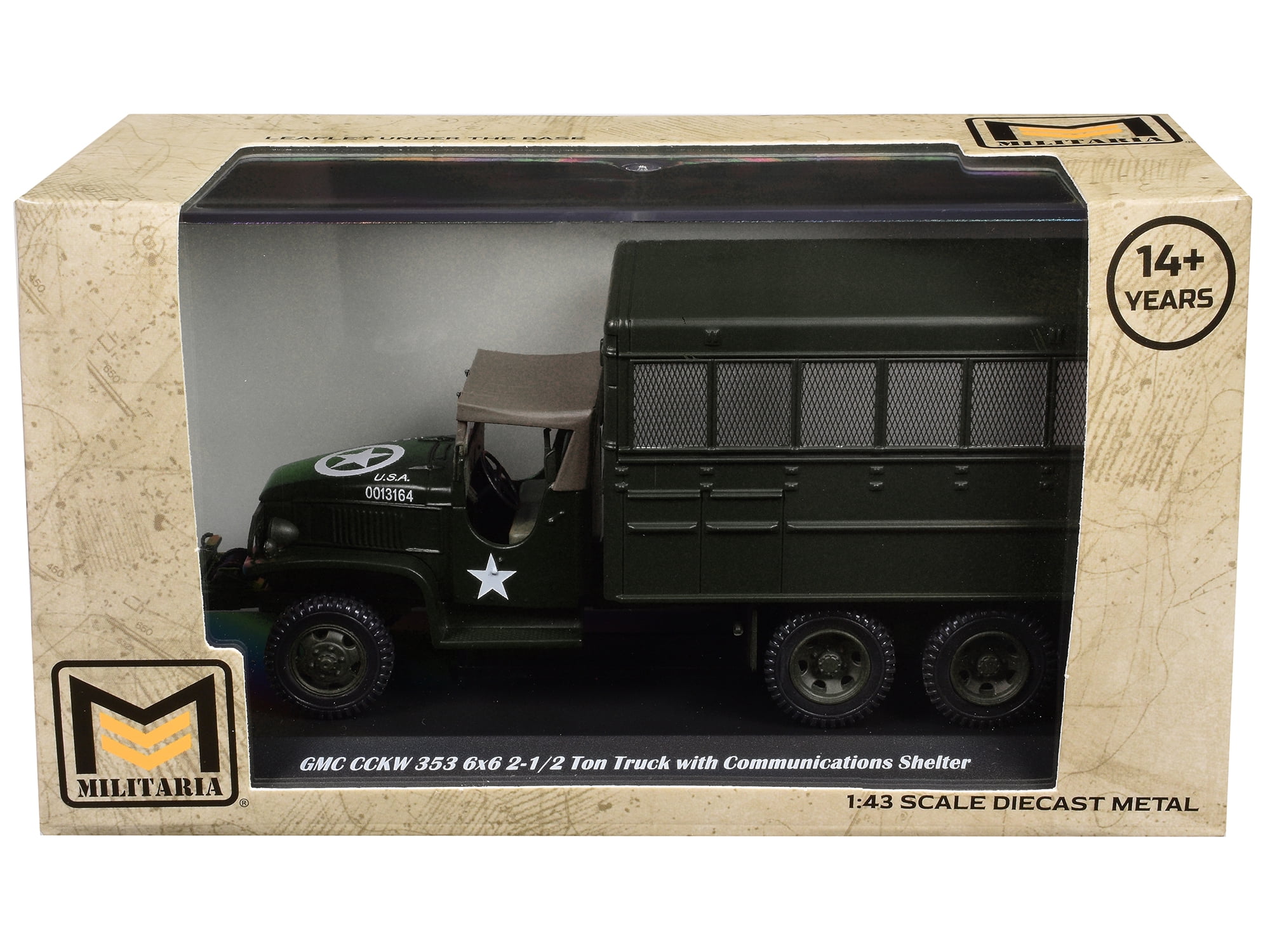Militaria Die Cast GMC CCKW 353 6x6 2-1/2 Ton Truck with Communications Shelter (Olive Drab, 1/43 Scale) 799w3