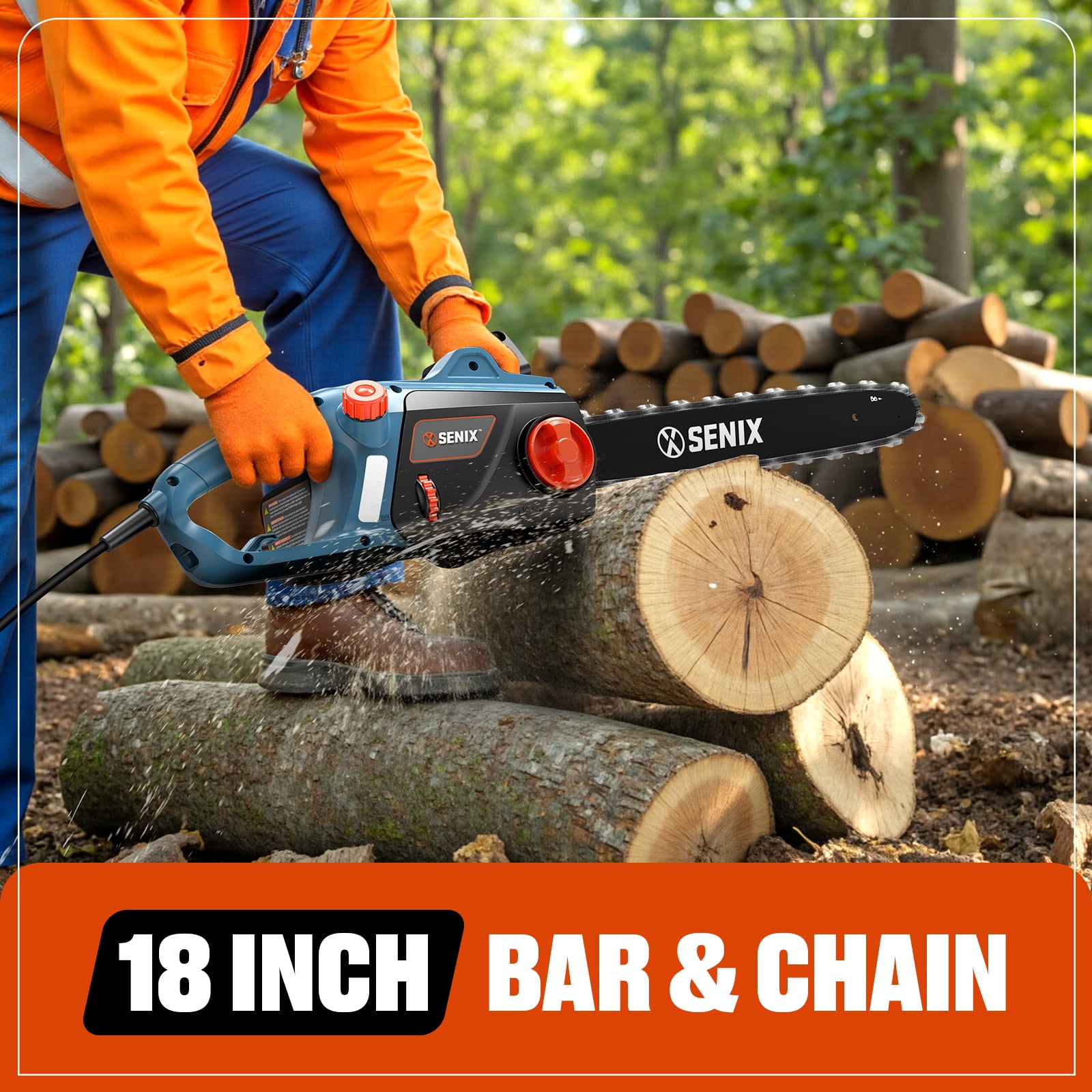 Senix 15 Amp Electric Corded Chainsaw with 18 in Oregon Bar and Chain (18 in) ocd0e