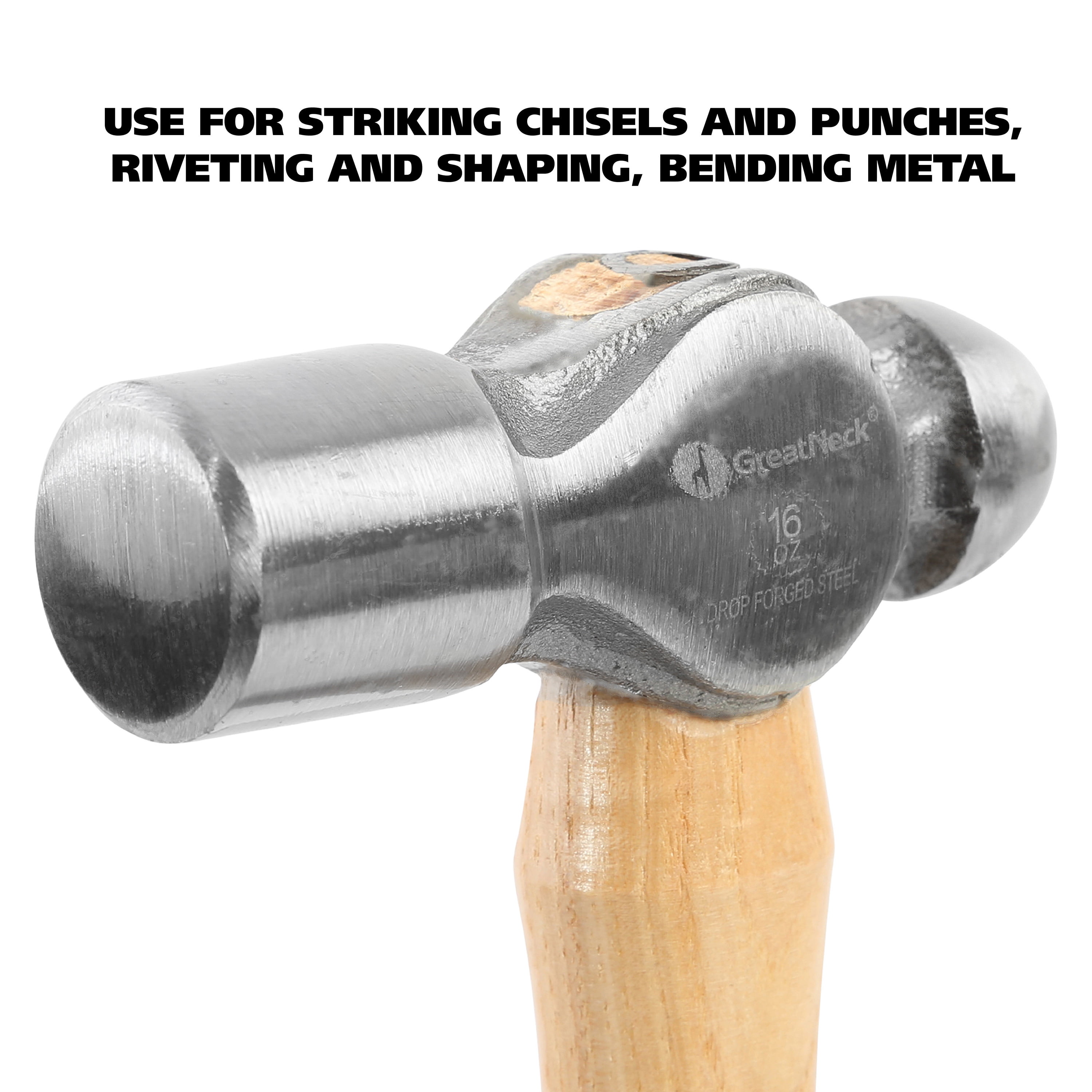 GreatNeck Ball Peen Hammer, Drop Forged Steel Head with Hickory Handle (Brown, 16 oz) edgup