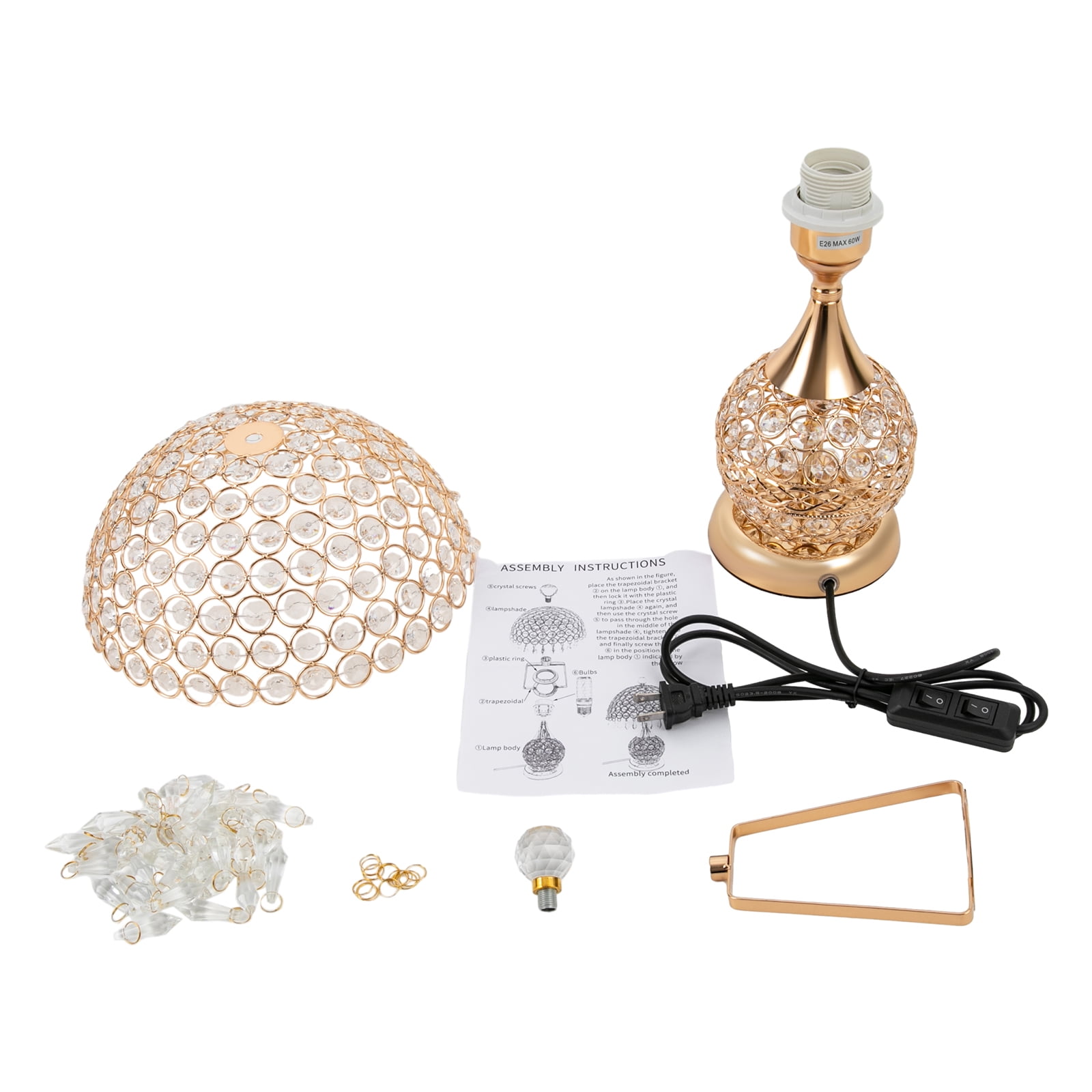 Deluxe Crystal Table Lamp Vintage Bedside Nightstand Desk Light (Gold, 9.84 in x 16.92 in) 04klt