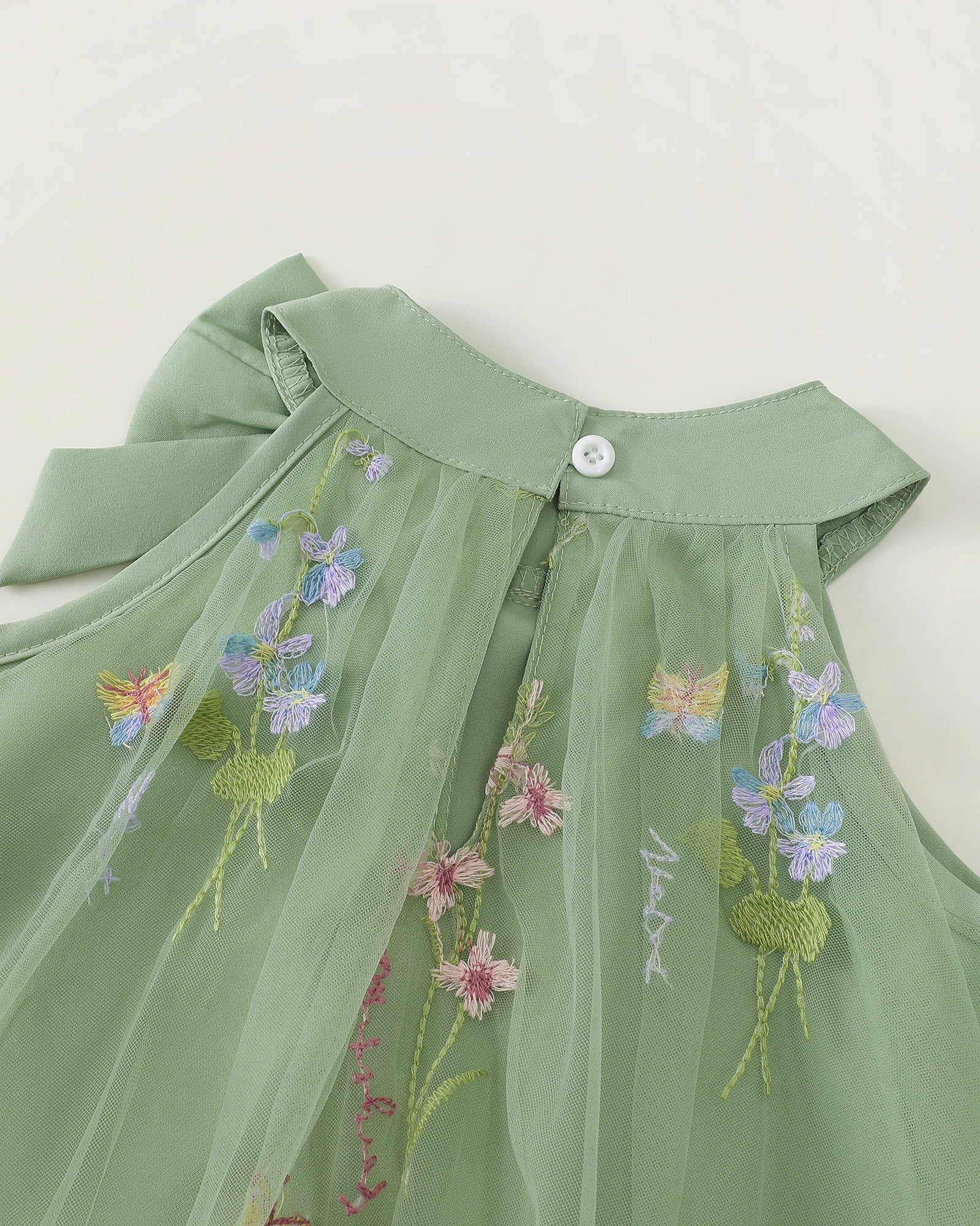 Saeaby Toddler Girls Summer Tulle Dress Sleeveless Halter Floral Party Outfit (Green, 4T) k83gd