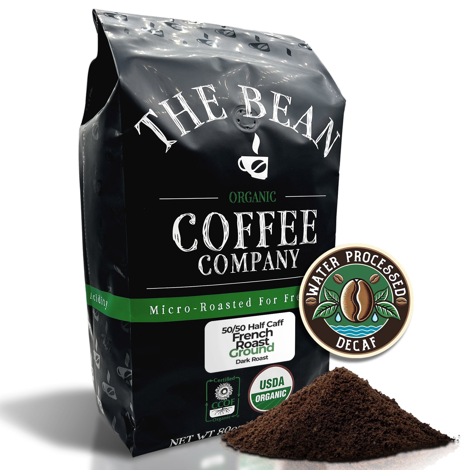 The Bean Organic Coffee Company 50/50 French Roast Ground Coffee, Half-Caff Dark Roast (5 lb) 665oa