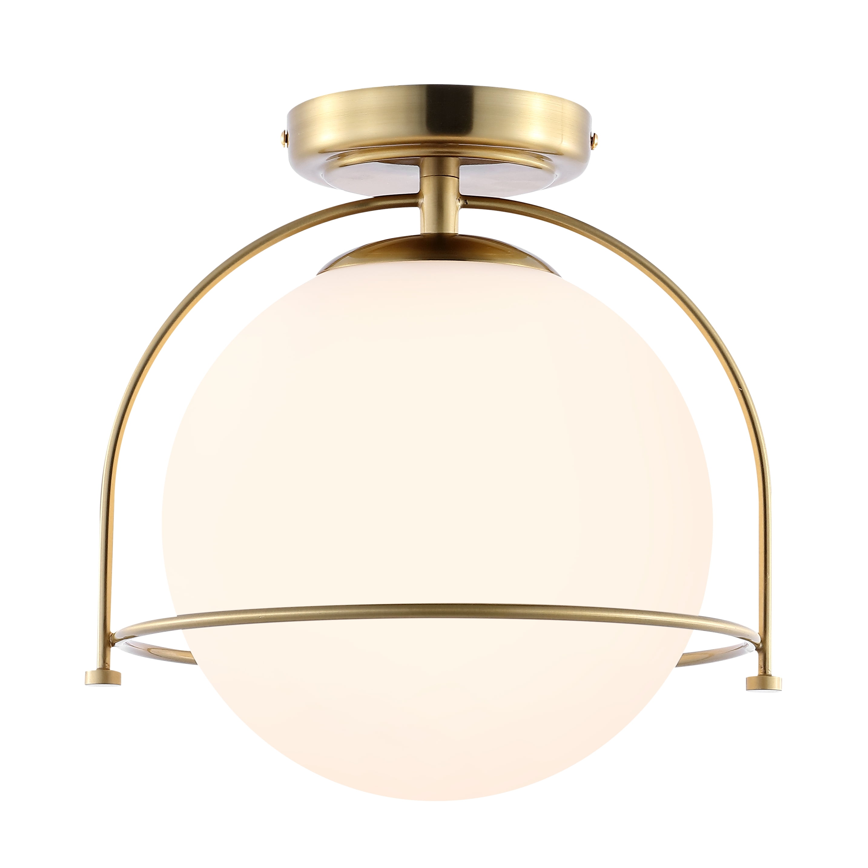 Safavieh Valise Mid-Century Flush Mount Ceiling Light with White Glass Globe (Gold, 11 in.) wxzsd