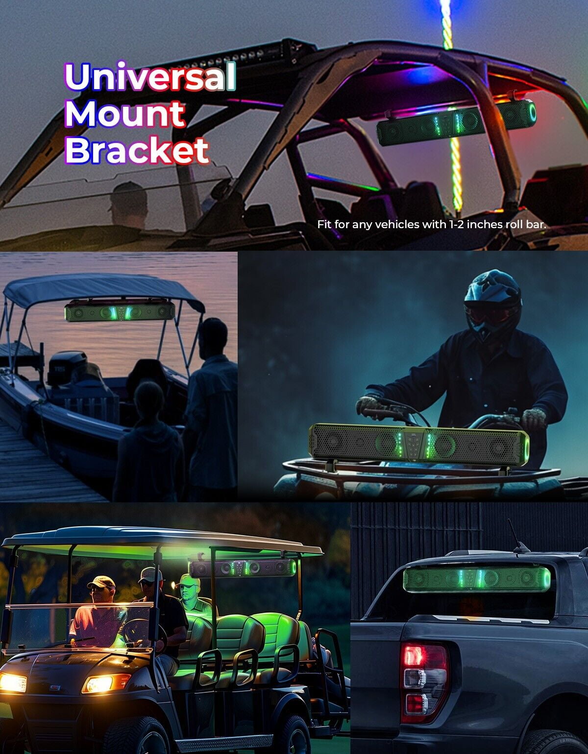 KEMIMOTO Midnight 80 32 in RGB UTV Sound Bar with Deep Bass and IP66 Weatherproof Rating (Blue, 32 in) c4cdi