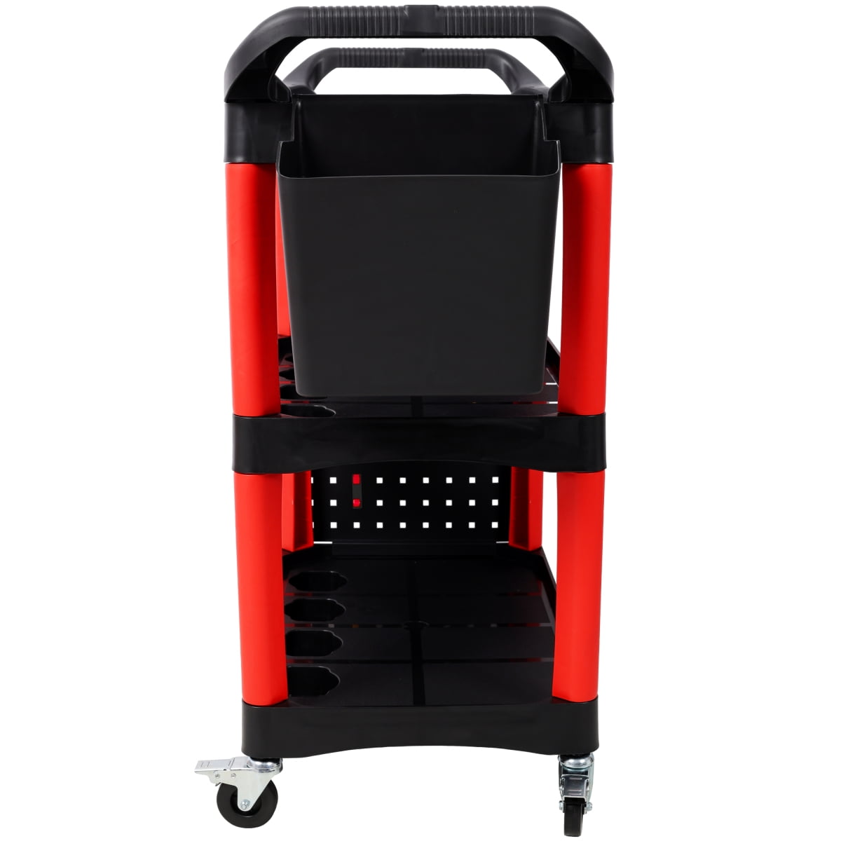 LuckyNote 3-Tier Rolling Auto Detail Cart with Pegboard and Hanging Bucket (Red and Black, 300 lb Capacity) 04so6