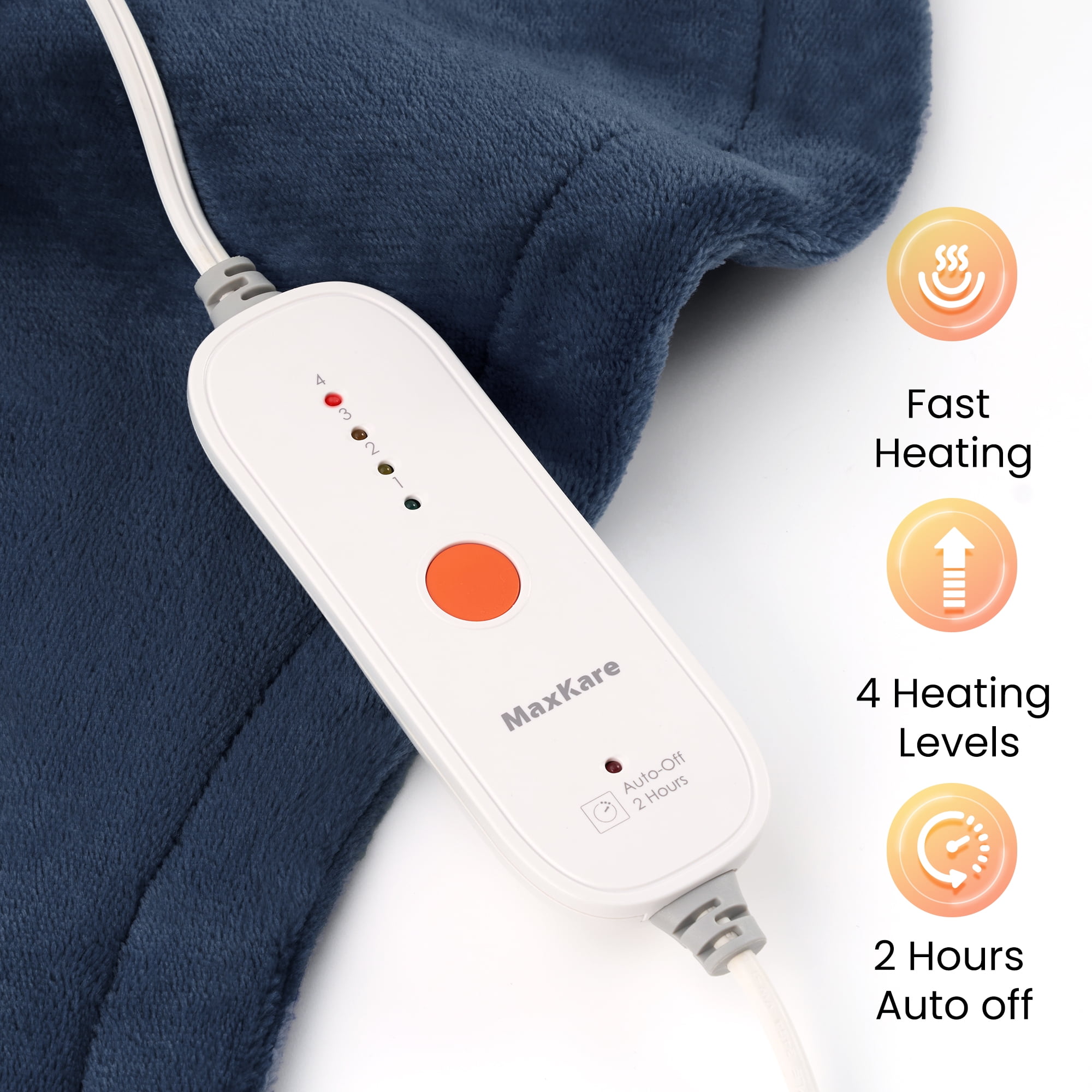 MaxKare Ultra Soft Heating Pad for Full Body Pain Relief with 4 Heat Settings and Auto Shut-off (Navy Blue, 24 in x 33 in) 2tib7