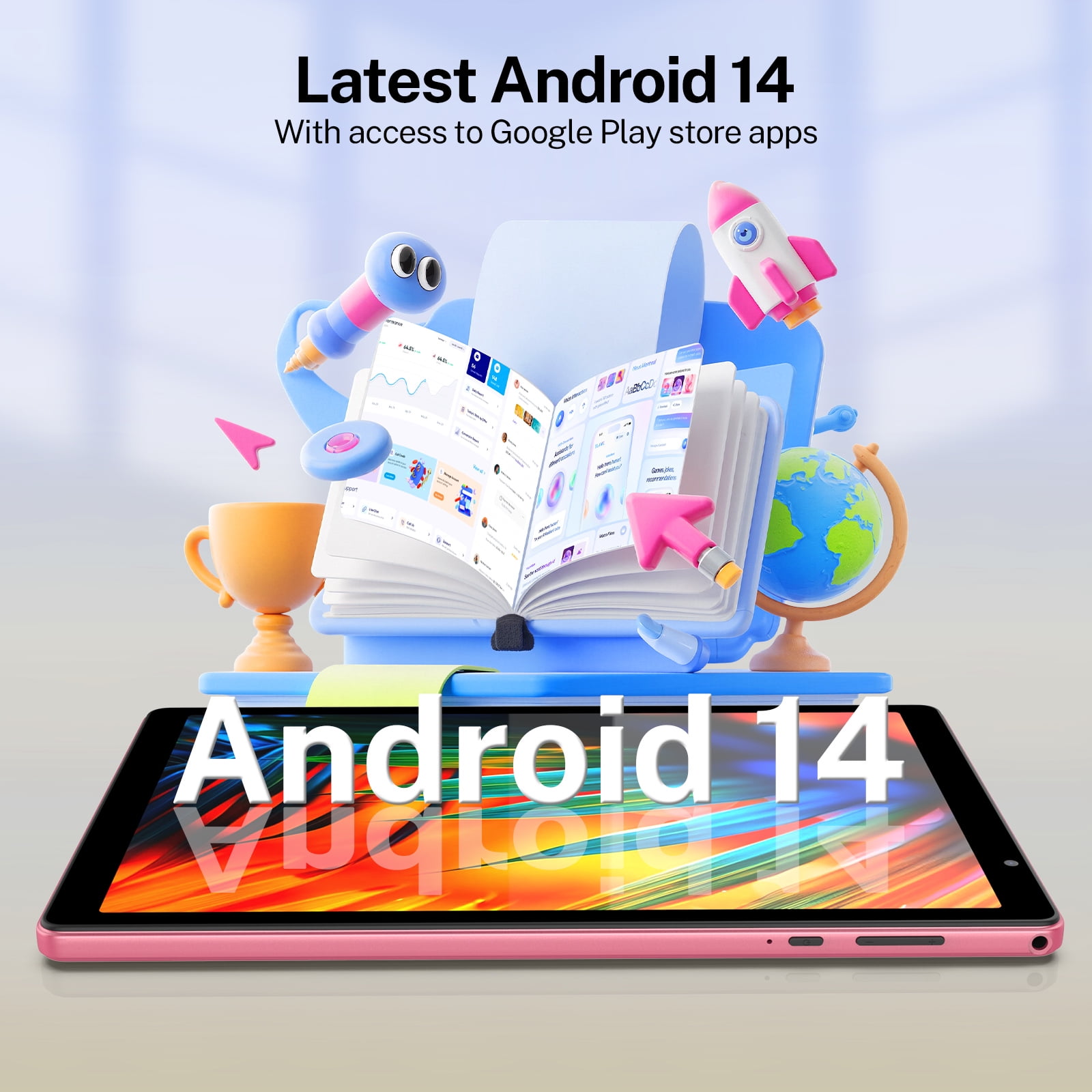 Tedupee 10 in Android 14 Tablet Quad Core Processor 4GB RAM 32GB ROM IPS HD Display (Pink, 10 in) m7n7m