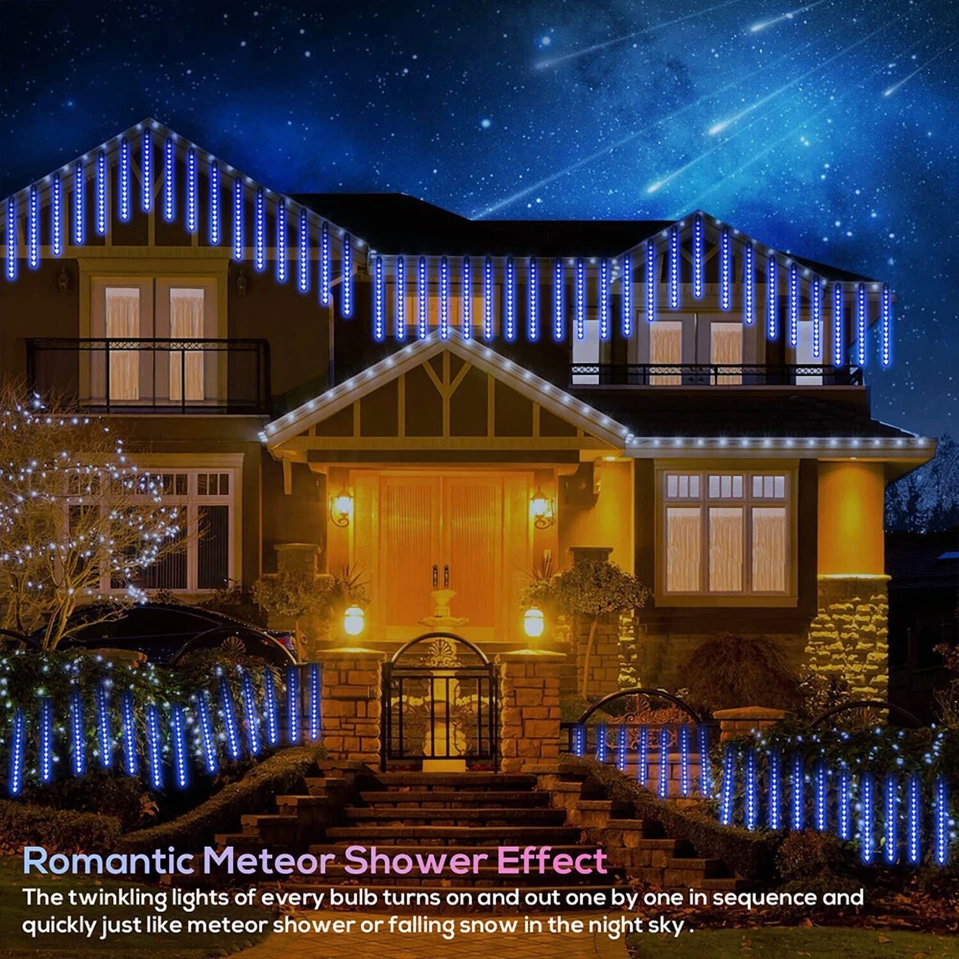 Purely Elizabeth 288 LED Meteor Shower Rain Lights Outdoor Decorative String Lighting (White, 8 Pack) tl88o