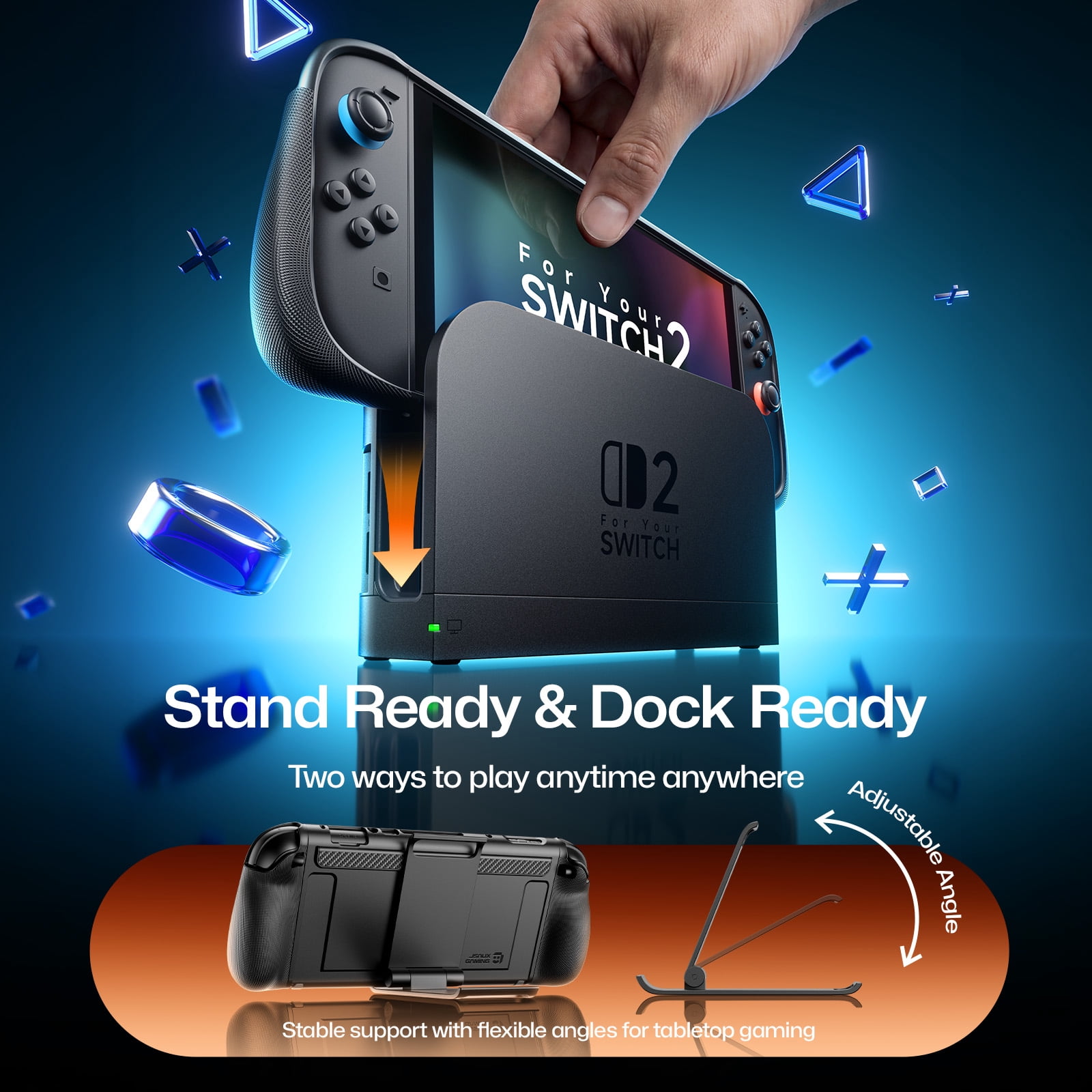 JSAUX Protective Case for Switch 2 with Magnetic Cover and Adjustable Stand (Black, 1 Pack) hetdr