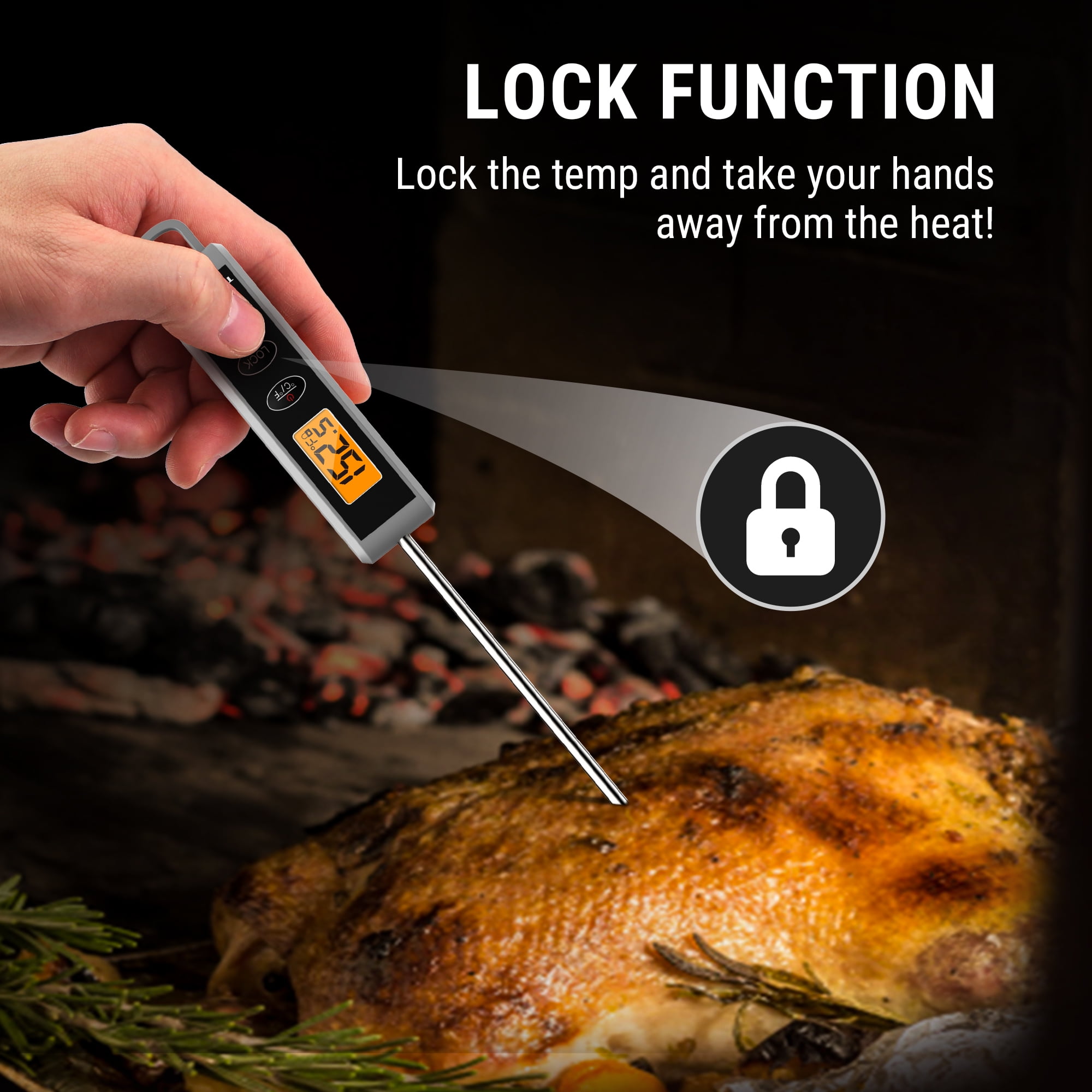 ThermoPro Digital Meat Thermometer, Instant Read Food Probe with Backlit LCD for Cooking, Candy, and Frying (TP500W) ly272