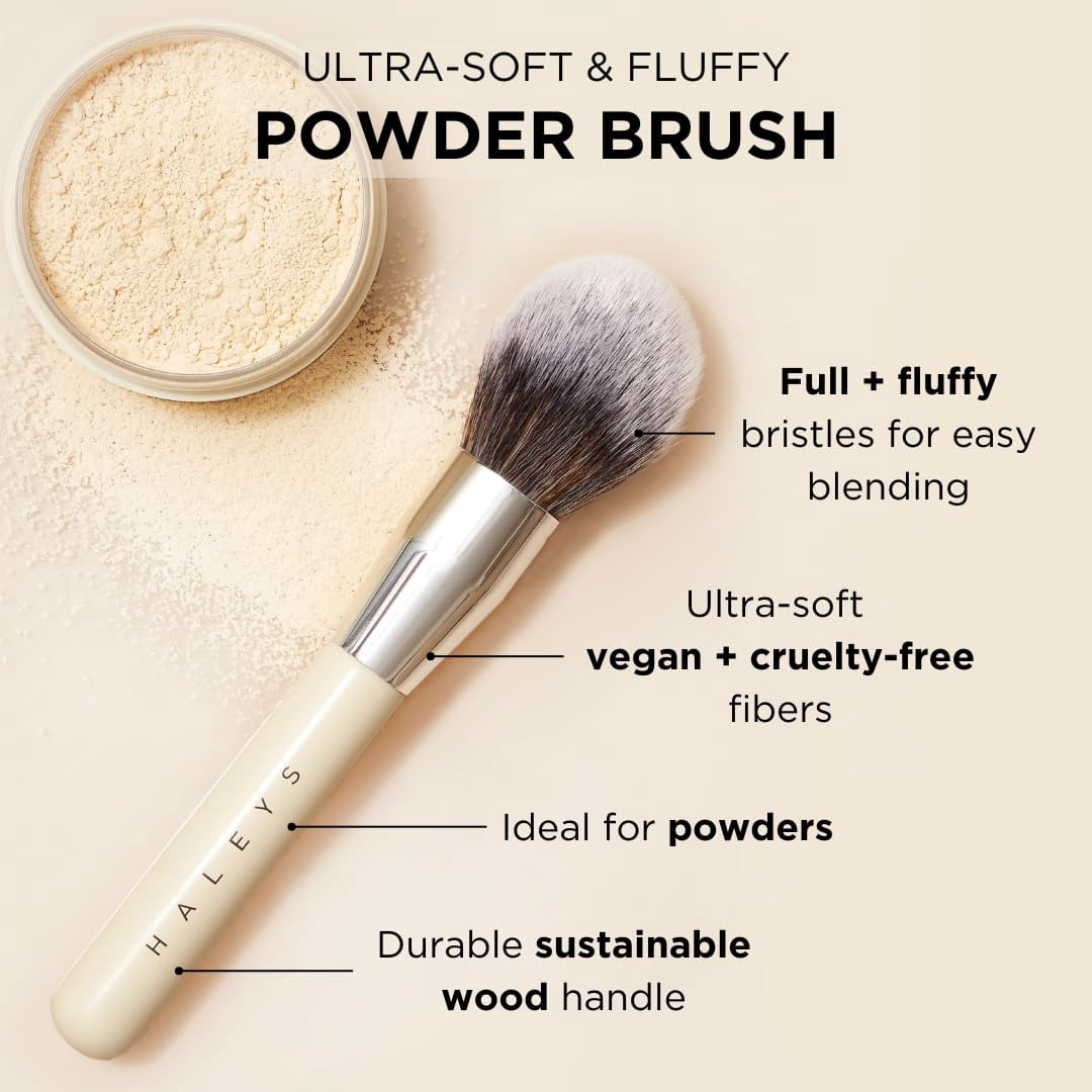 HALEYS Powder Brush Professional Makeup Tool for Setting Powder and Blush (Silver, 1 Count) 9m1dj
