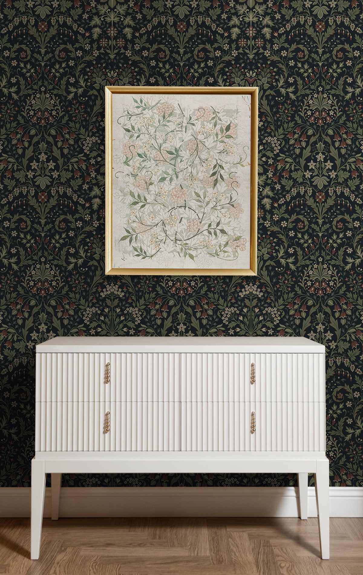 NextWall Filigree Floral Peel and Stick Wallpaper (Midnight Blue & Sage, 20.5 in. W x 18 ft. L) i1dx3